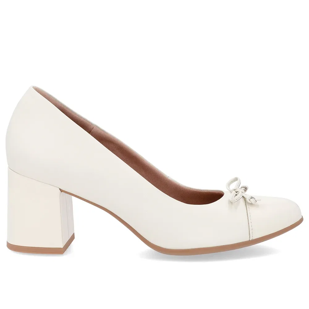 Scarpin Salto Bloco Couro Branco Marfim Bico Verniz — imagem 1