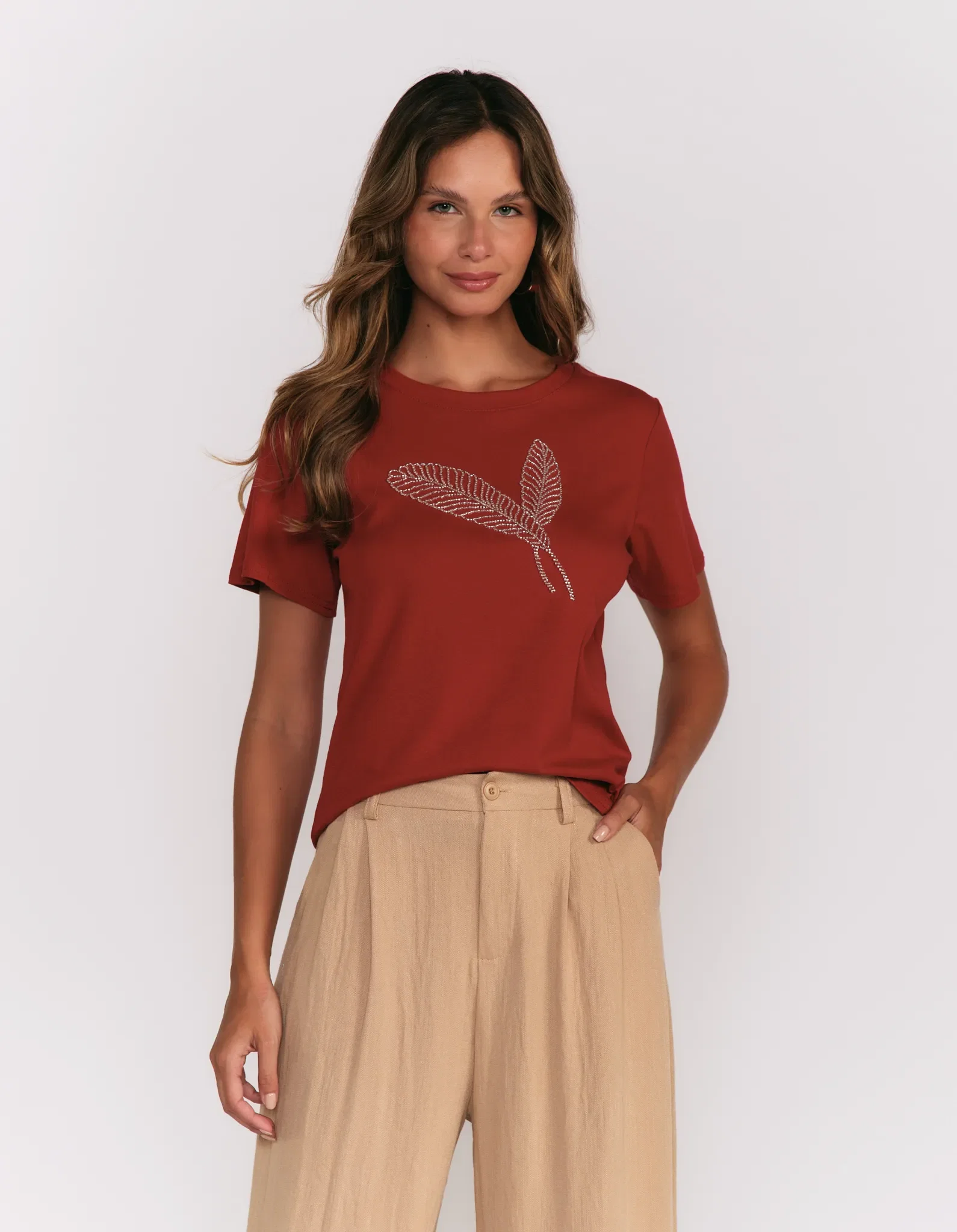 Blusa Bordado Folhas - Vinho — imagem 1