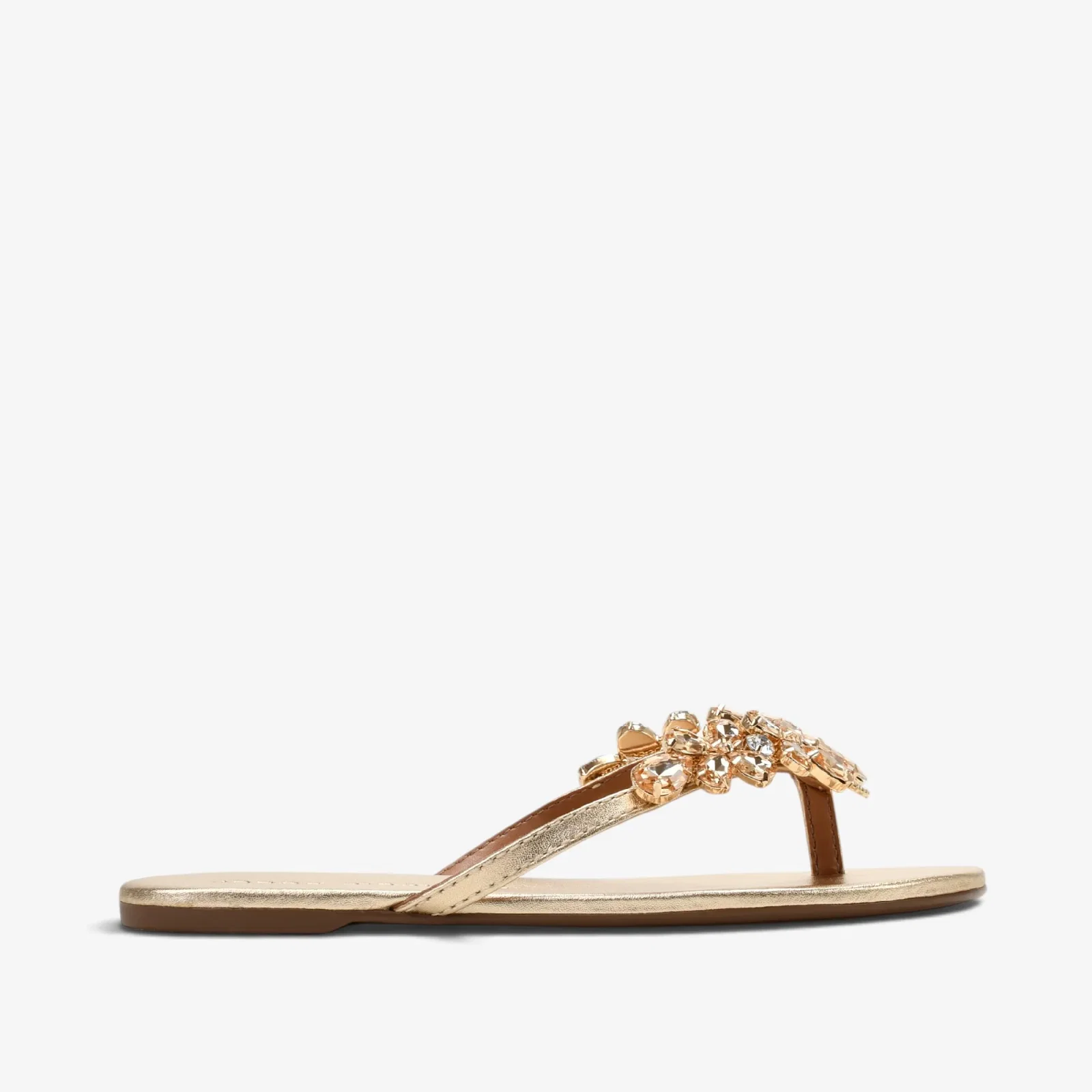 Chinelo Flat Metal Ouro Couro