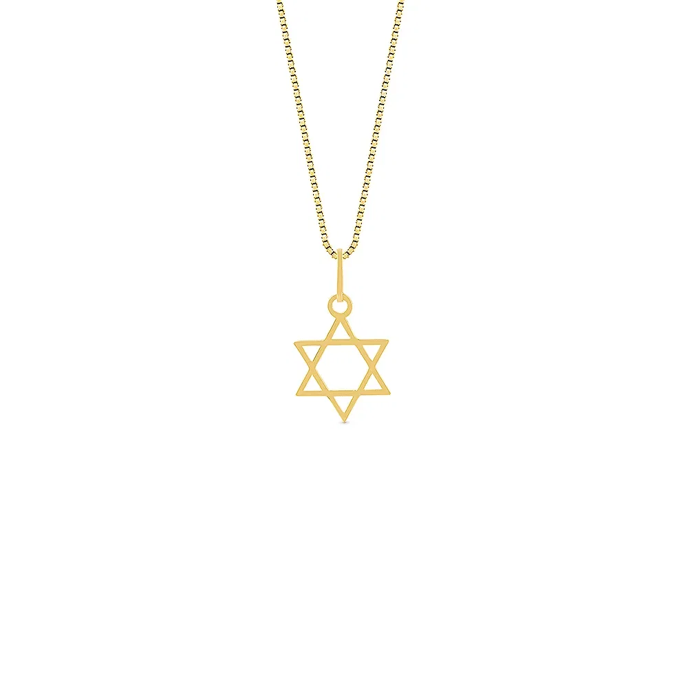 Pingente Medalha Estrela de Davi em Ouro Amarelo 18k, 14mm