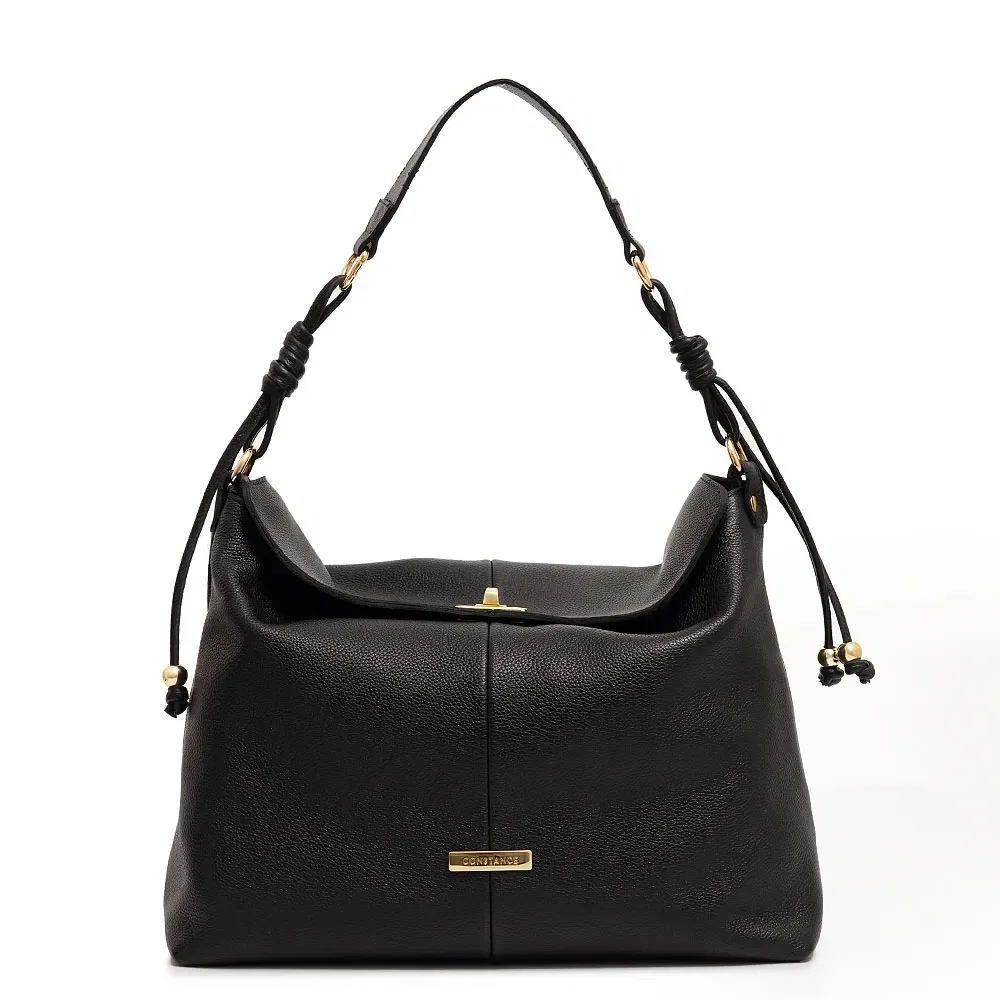 Bolsa Hobo Couro Penduricalho Preta