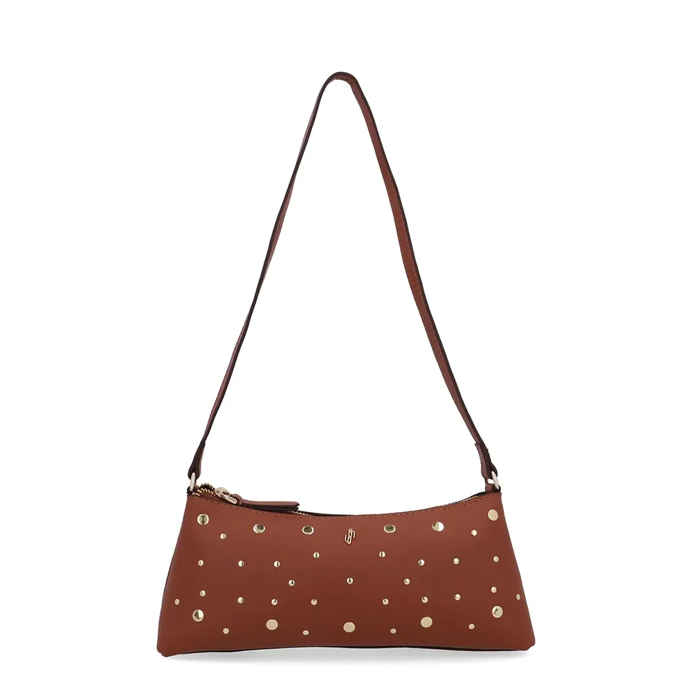 Bolsa Baguete Couro Tachas Marrom — imagem 1