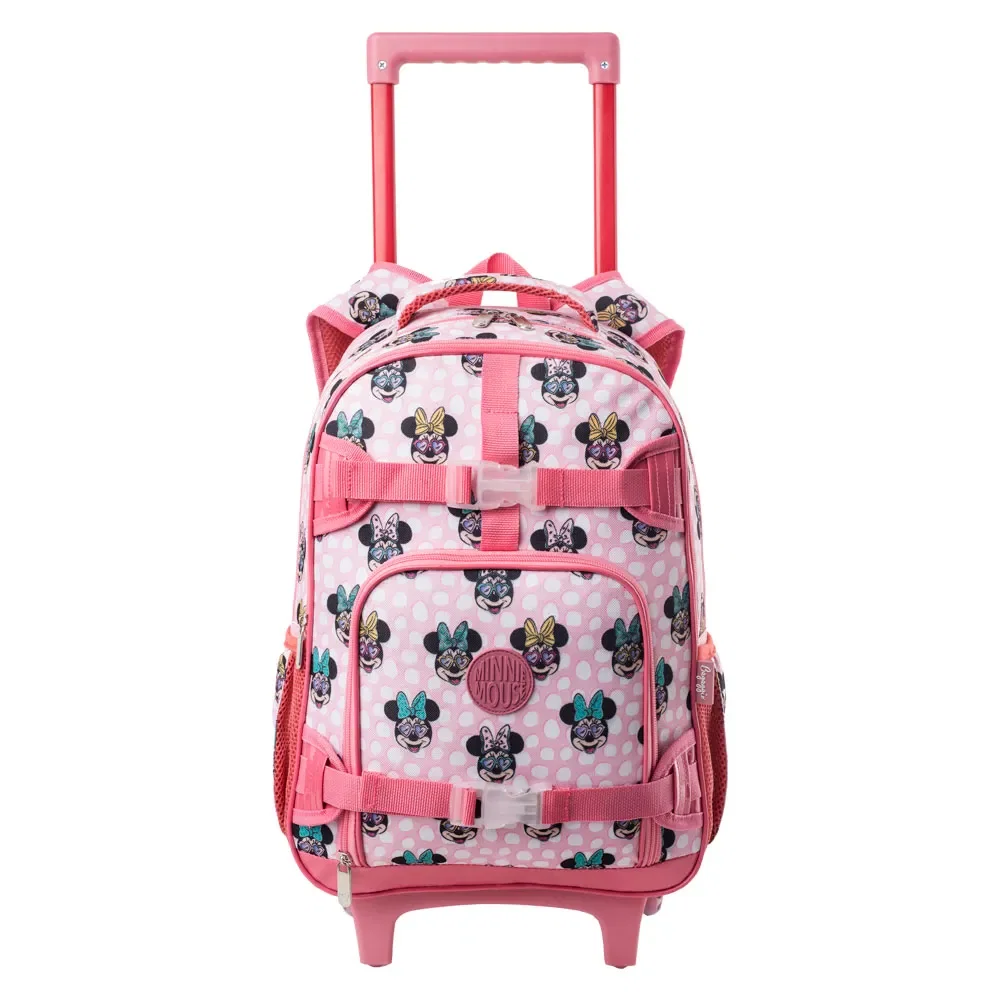 Mochila Escolar Feminina Disney Minnie Fun com Rodinha Vermelha