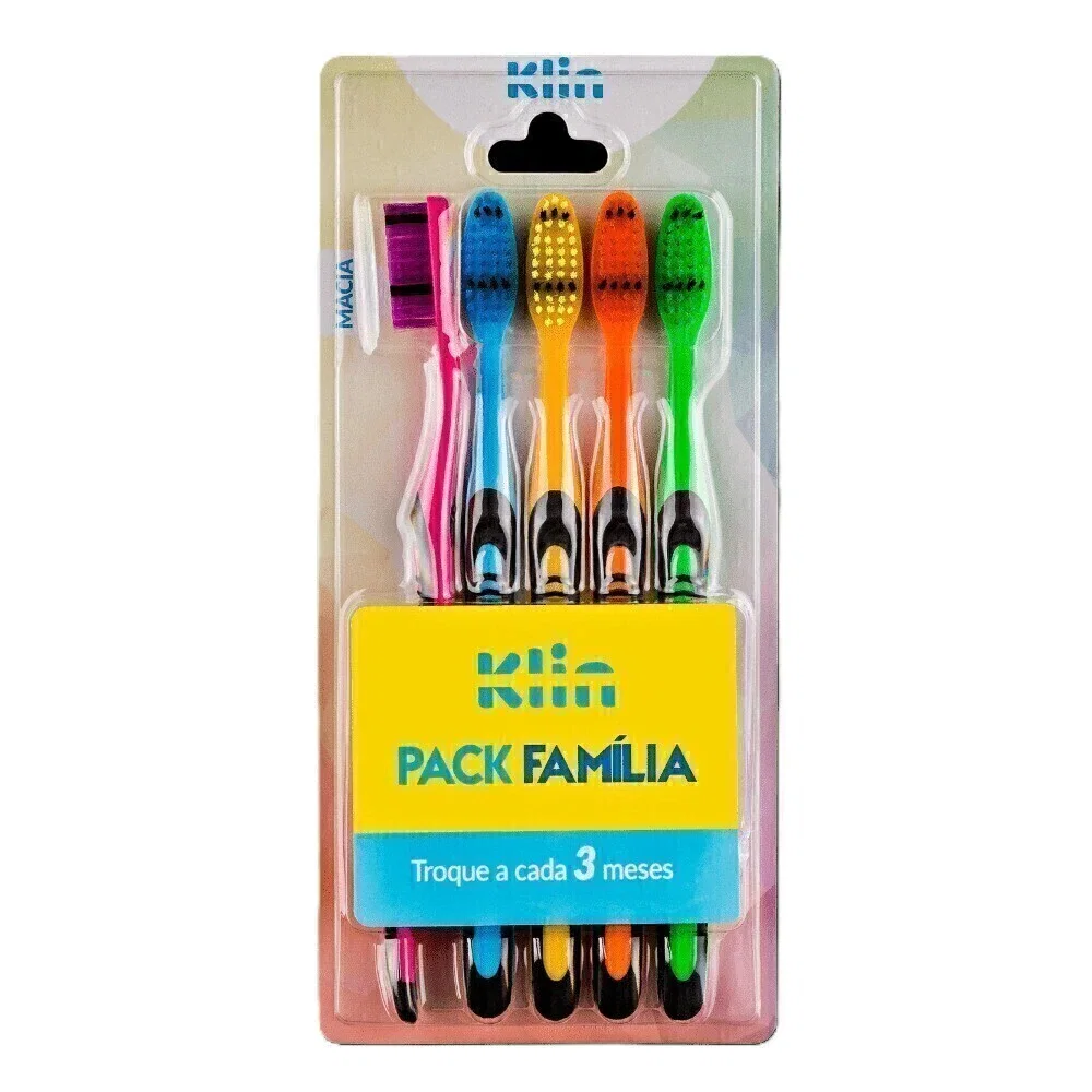 Kit 5 Escovas Dentais Klin Pack Família