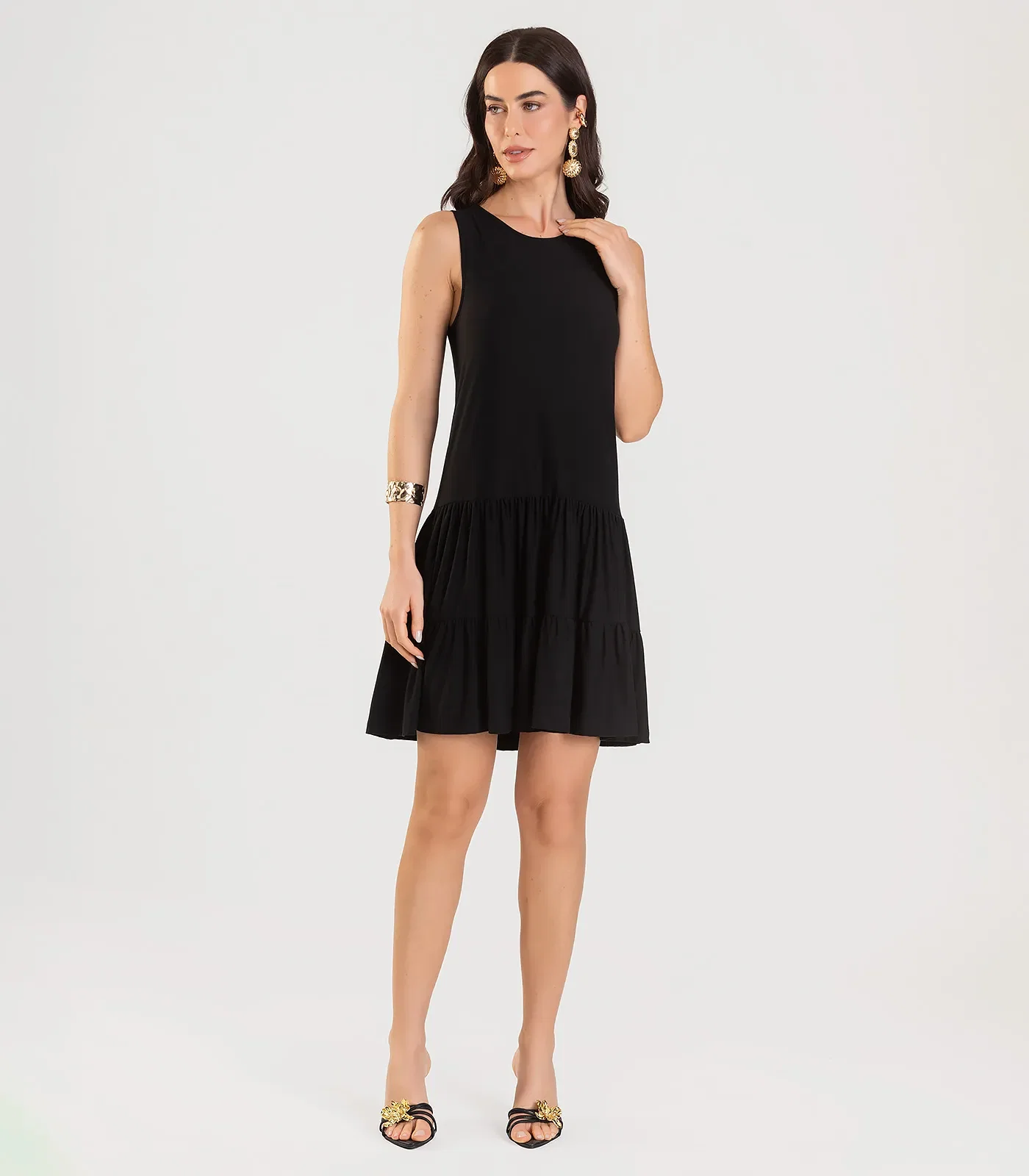 Vestido Curto Feminino De Babados Dianna Preto
