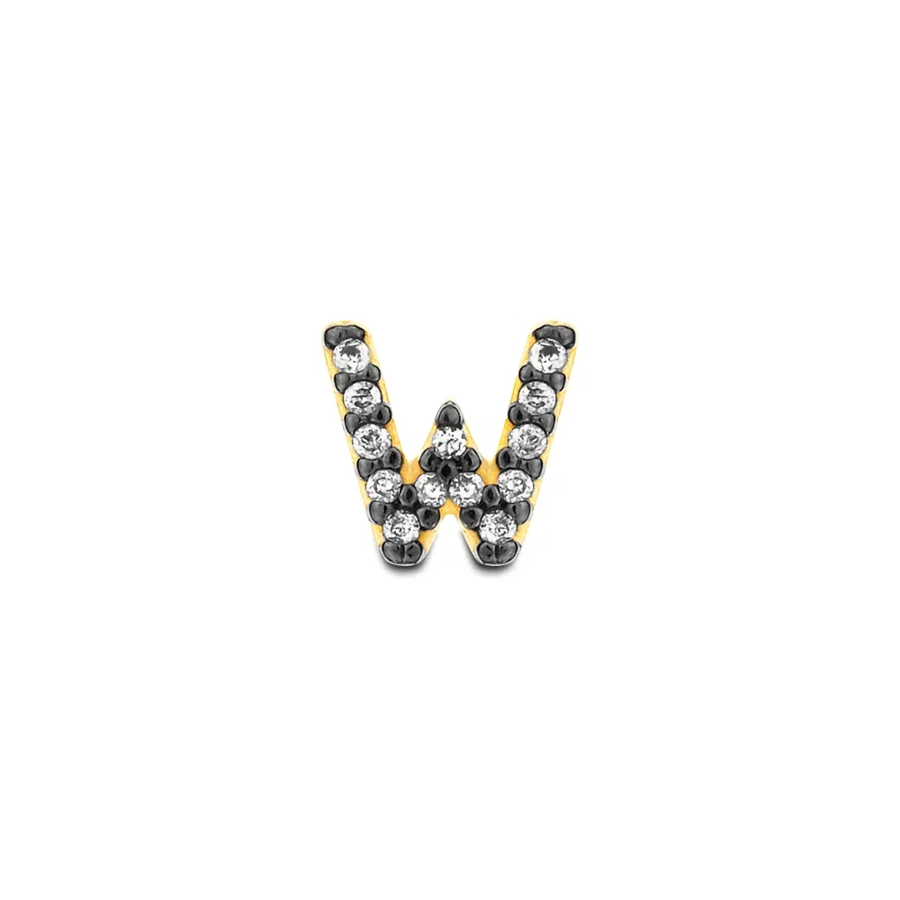 Brinco Único Letra W em Ouro Amarelo 18k com Diamantes — imagem 1