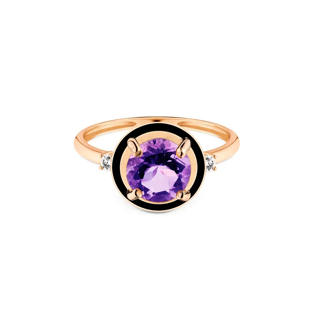 Anel Policroma em Ouro Rosé 18k com Ametista Roxa e Diamantes — imagem 1