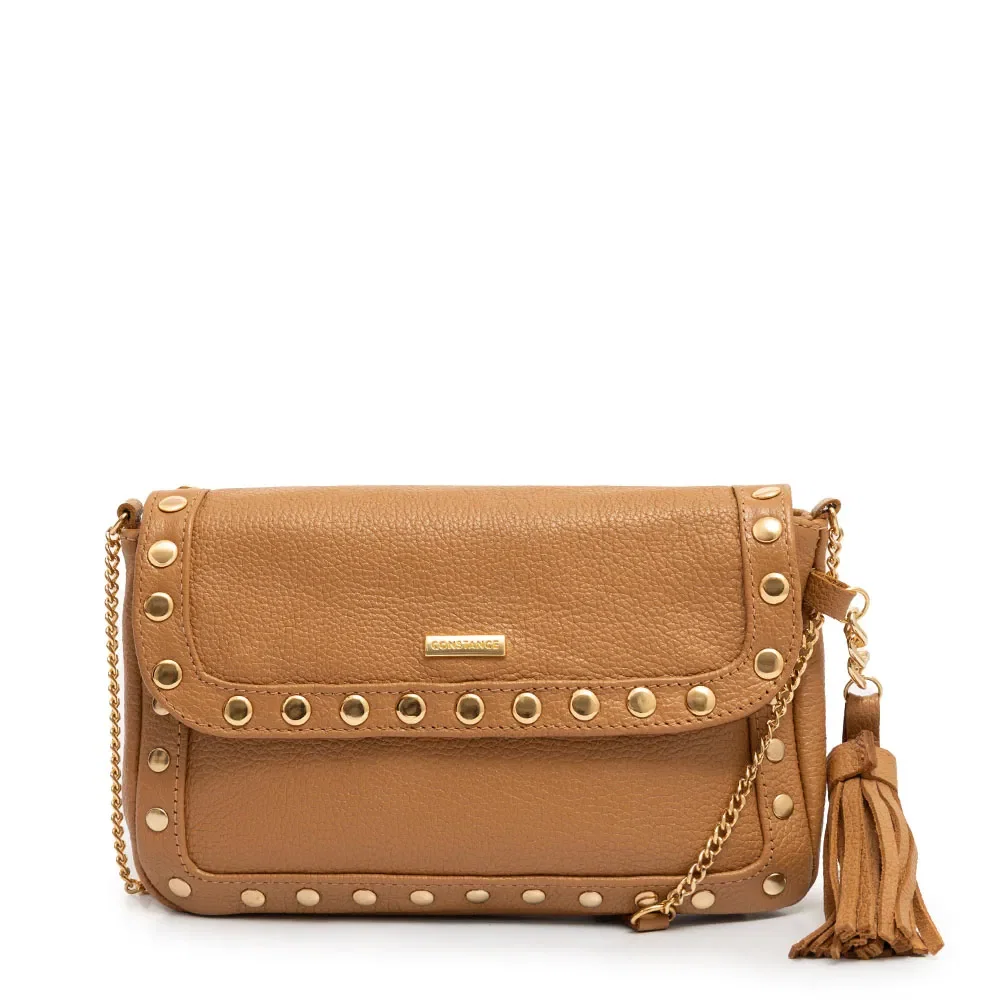 Bolsa Tiracolo Couro Tachas Caramelo — imagem 1