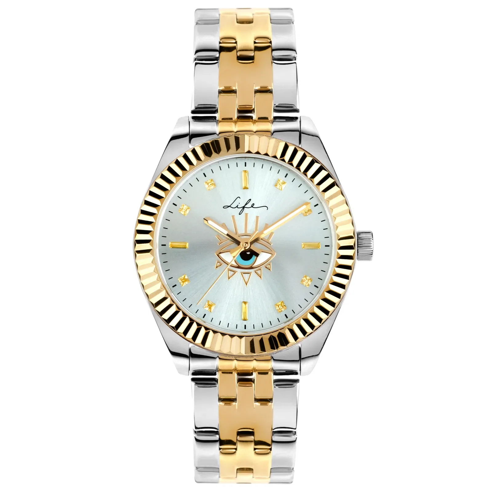 Relógio Life Feminino Olho Grego em Aço Prateado e Dourado — imagem 1