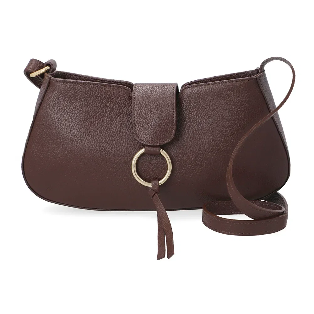 Bolsa Tiracolo Couro Marrom Detalhe Pingente — imagem 1