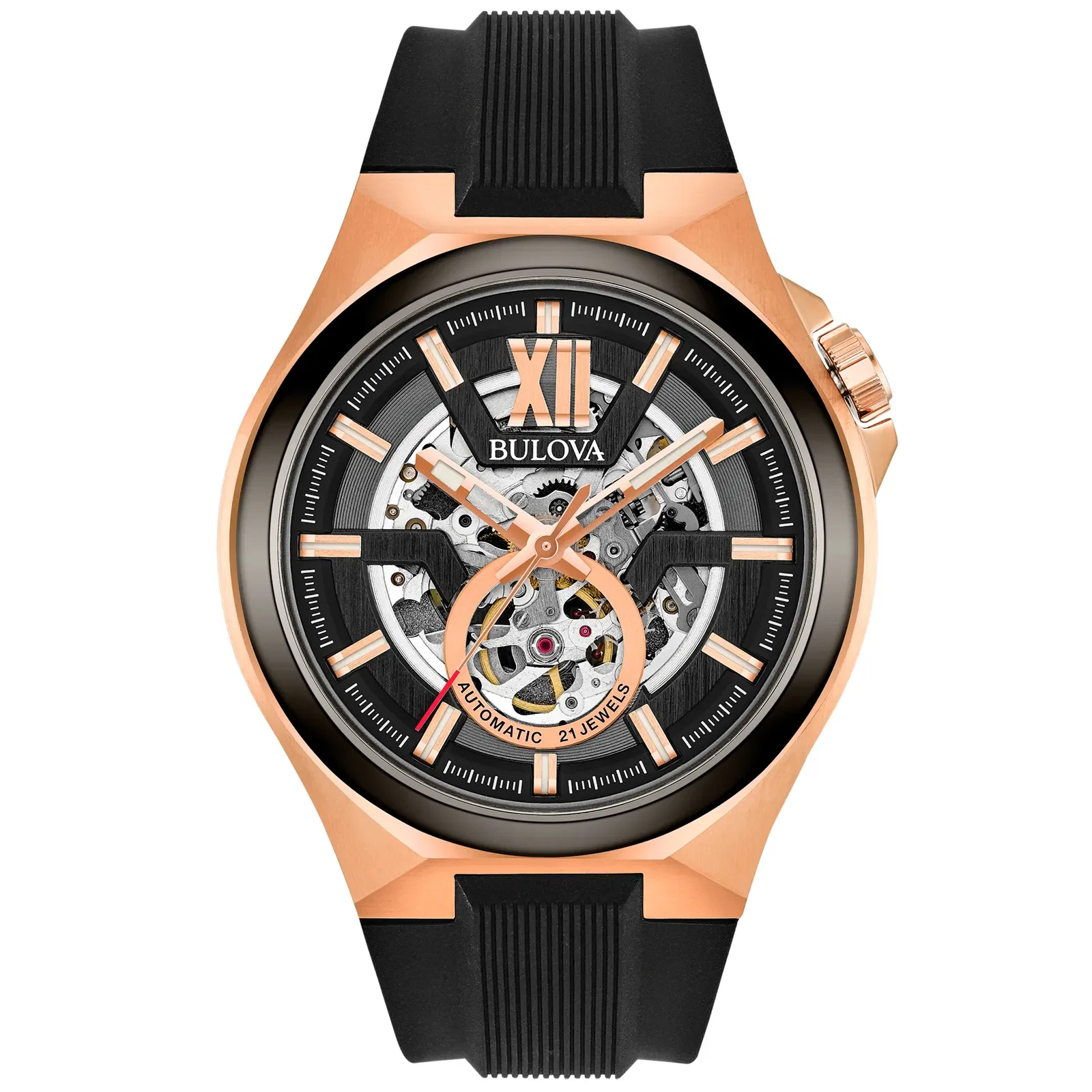 Relógio Bulova Maquina Automático Masculino em Silicone Preto 98A177