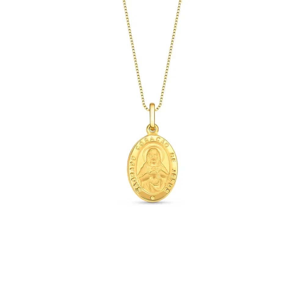 Pingente Medalha Sagrado Coração de Jesus em Ouro Amarelo 18k, 13mm — imagem 1