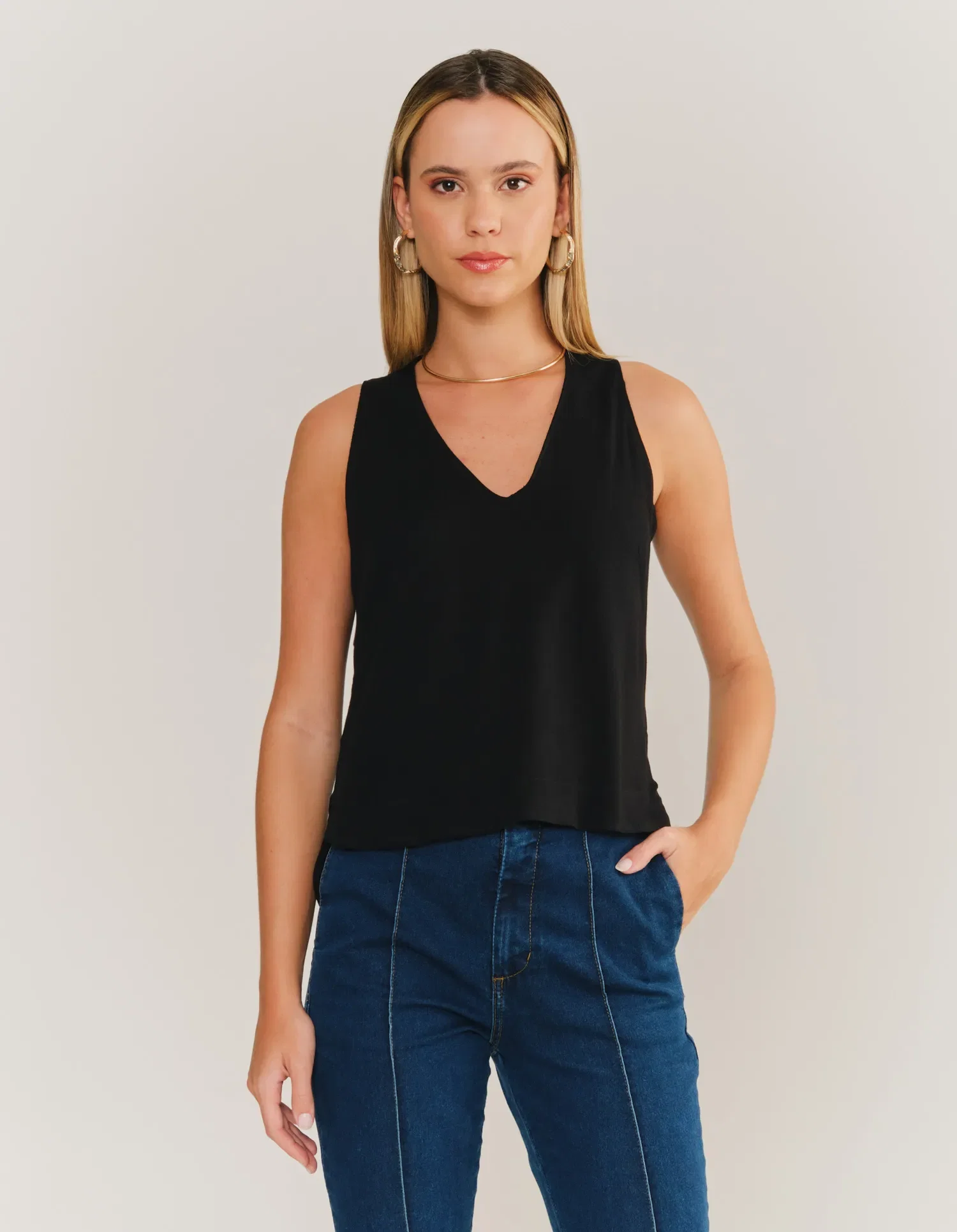 Regata Twill Recorte - Preto