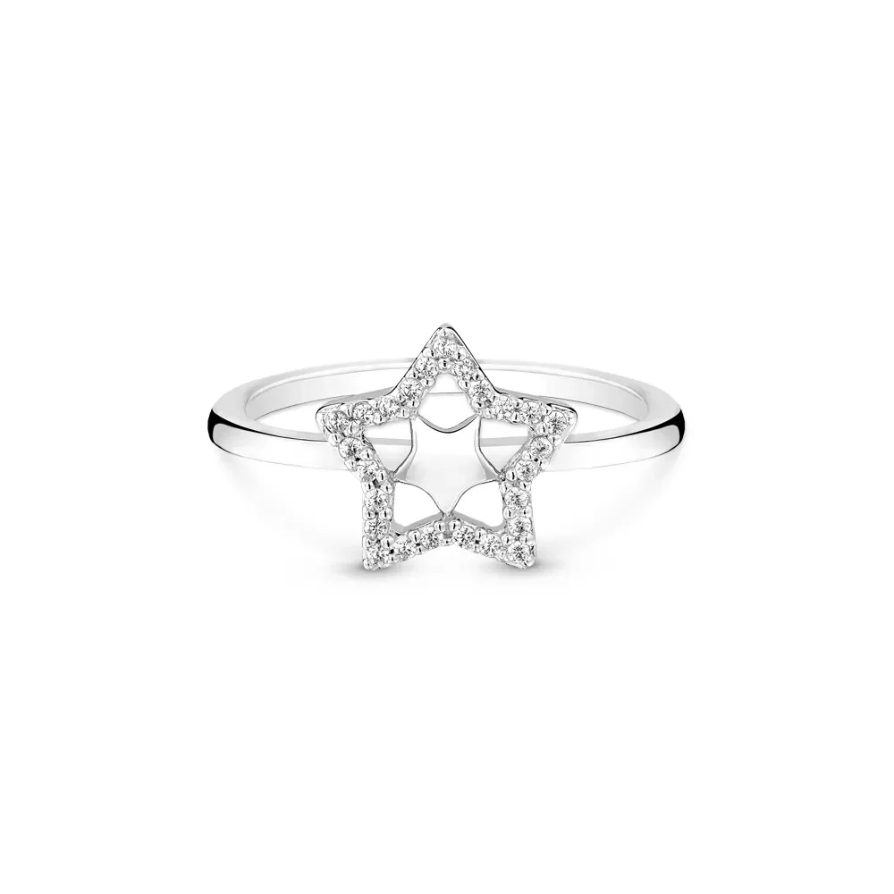 Anel Life Estrela em Prata 925 com Pedras Incolores