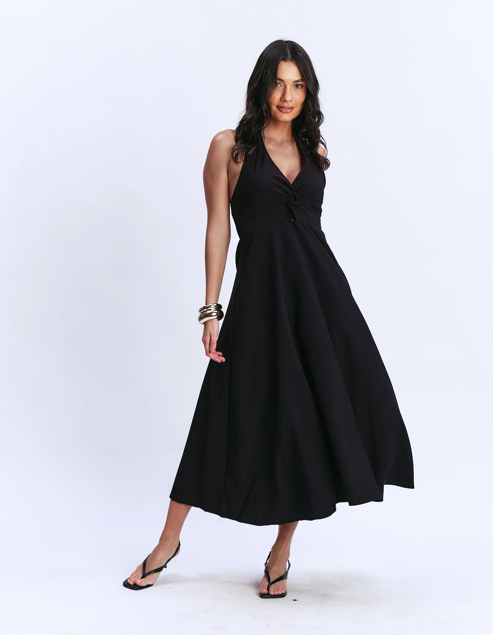 Vestido Frente Única Busto Torção - Preto