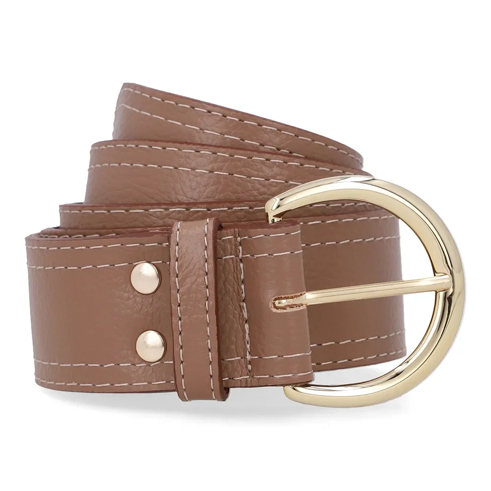 Cinto Couro Marrom Fendi Costura Enfeite — imagem 1