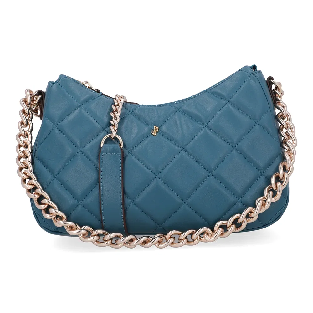 Bolsa Tiracolo Couro Azul Matelassê Corrente — imagem 1
