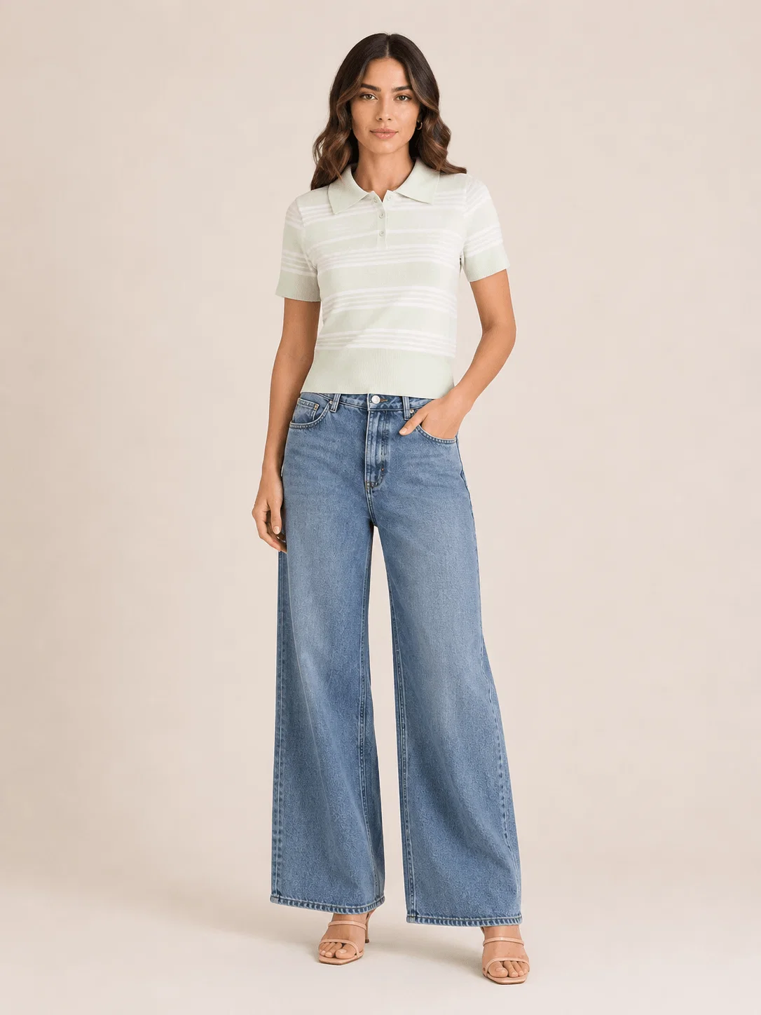 Blusa Tricot Gola Polo Listrada - Verde — imagem 1