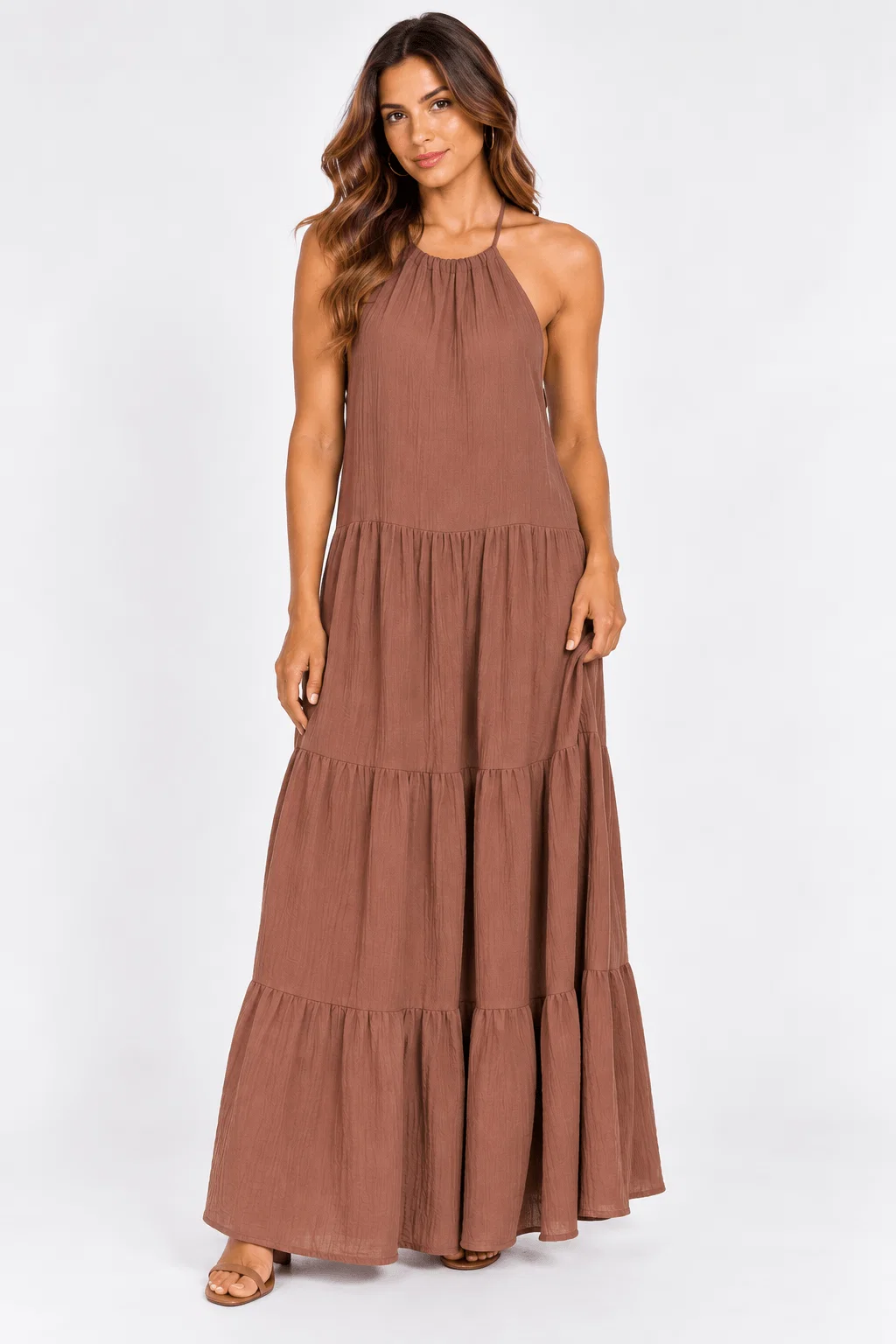 Vestido Longo Cava Americana Marias - Marrom Claro — imagem 1