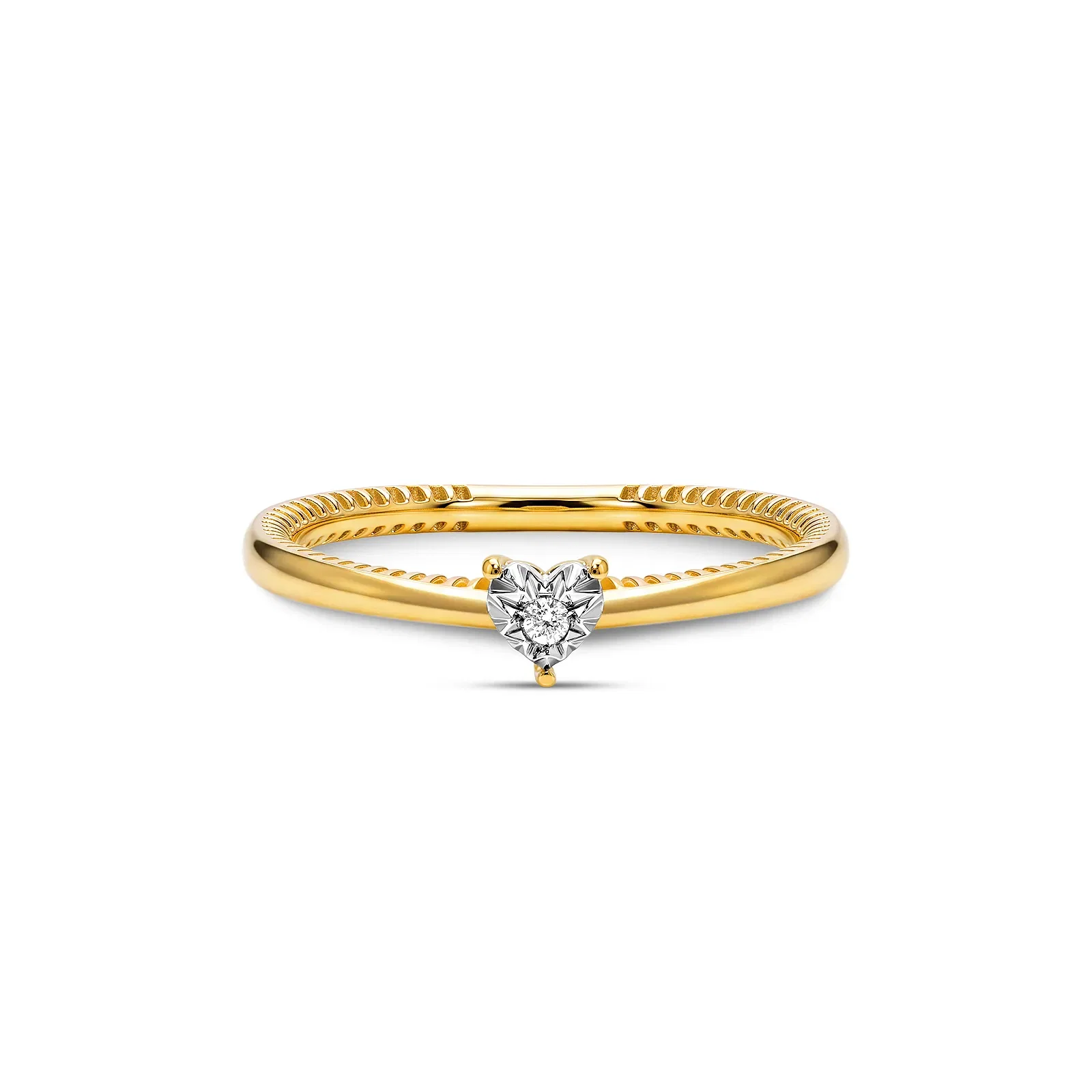 Anel Solitário Illusion Coração em Ouro Amarelo 18k com 0,015ct de Diamante — imagem 1