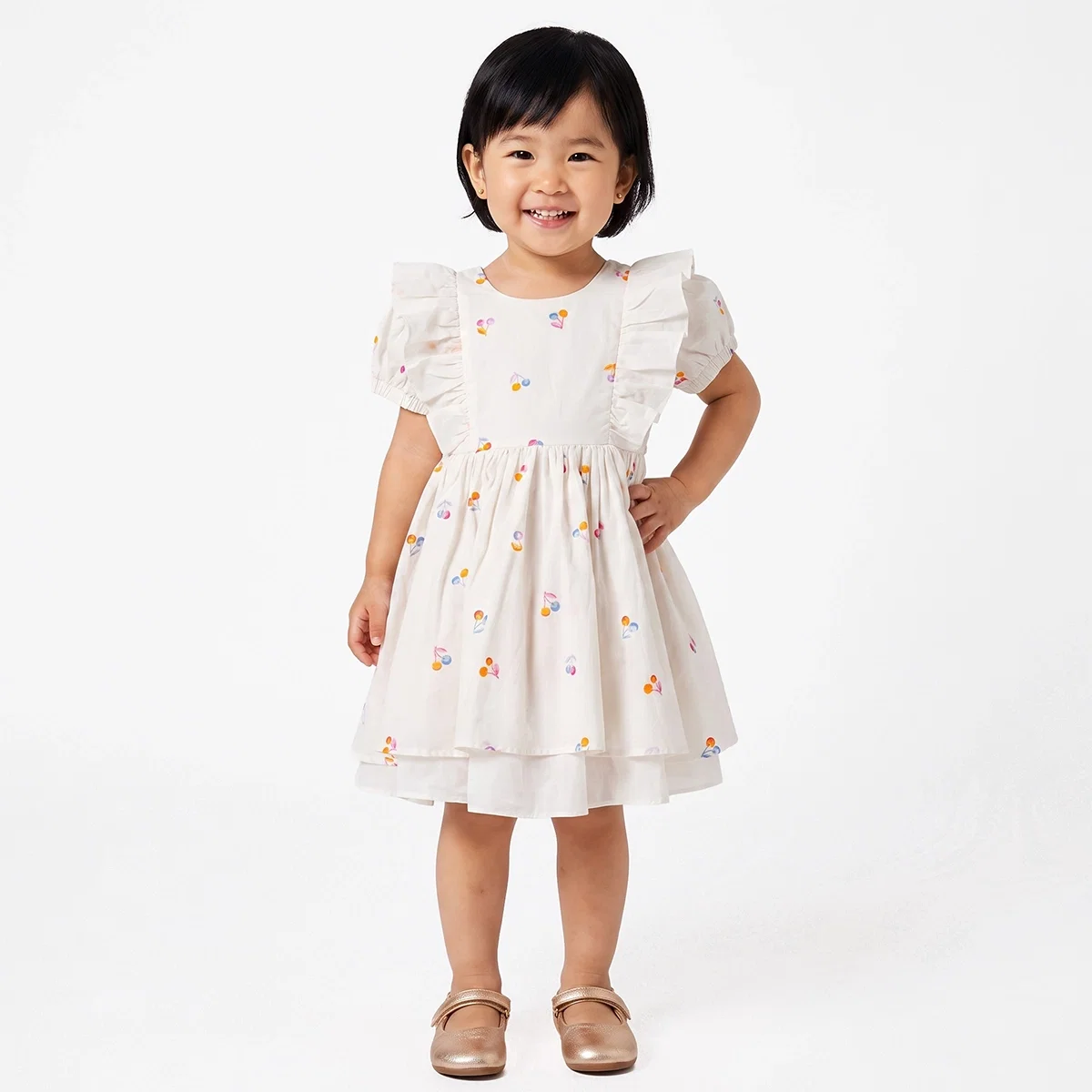 Vestido Manga Curta Toddler Festivo Tricoline Estampado Tip Top