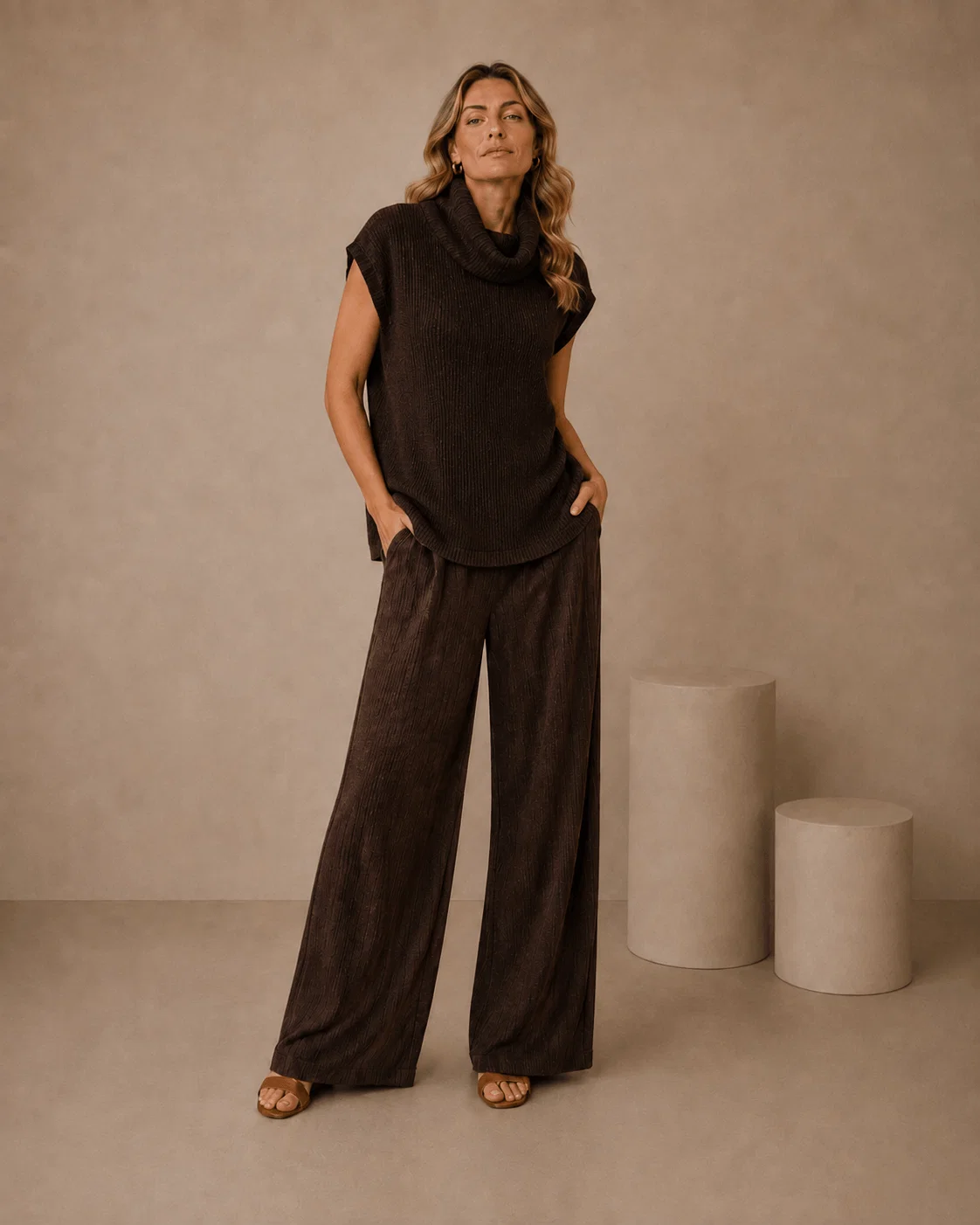 Blusa Túnica Gola Alta - Marrom