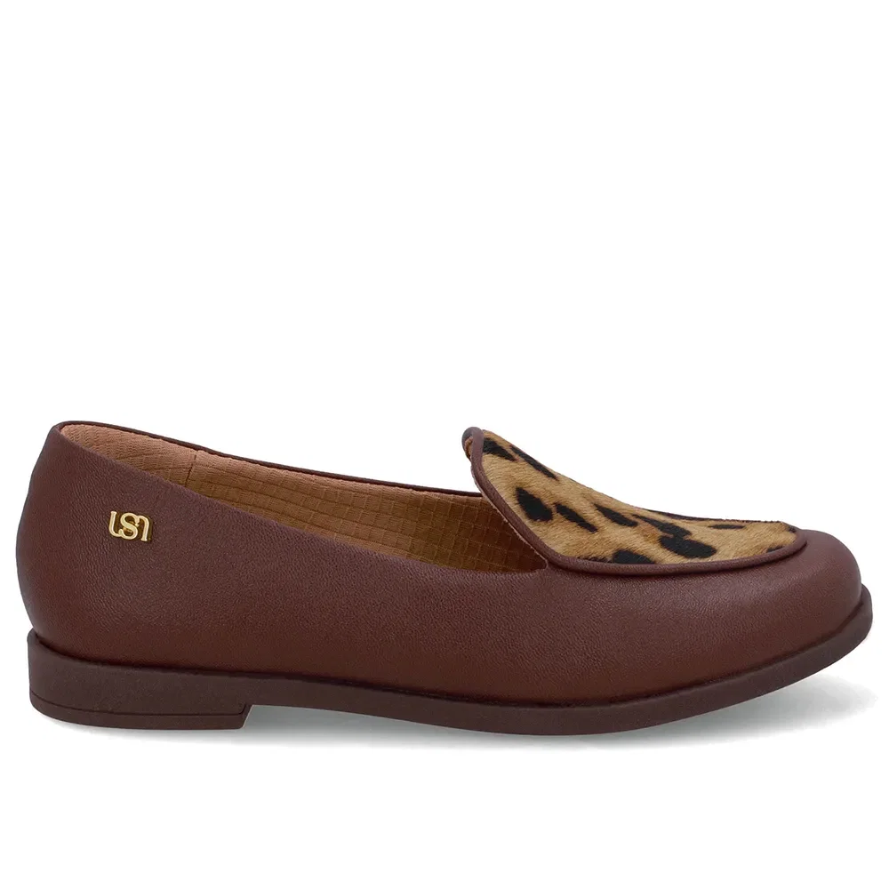 Loafer Couro Marrom Pinhão Detalhe Pelo — imagem 1