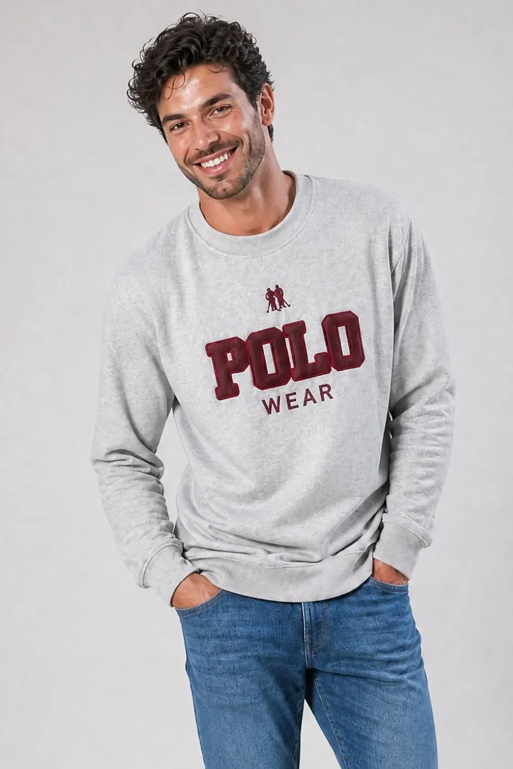 Blusa Moletom Flanelado Gola Careca Polo Wear Mescla Claro