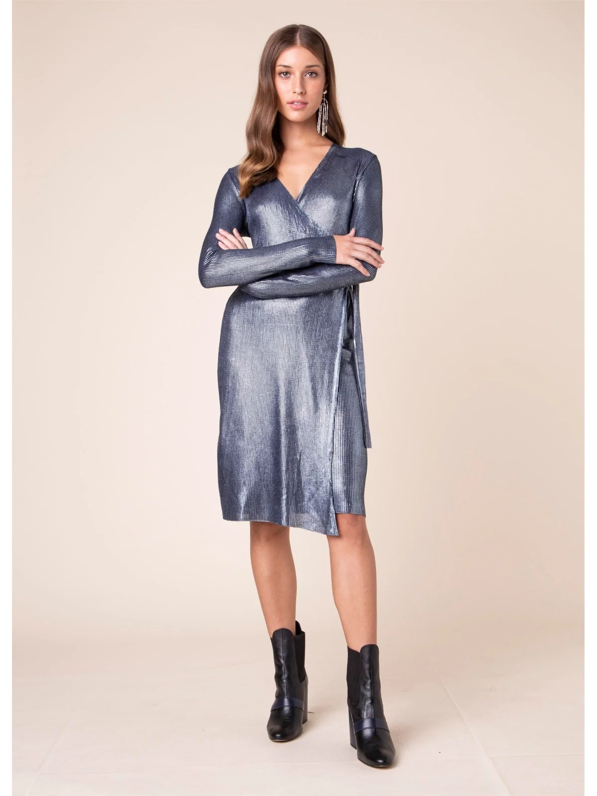 Vestido Wrap Brilho Petroleo