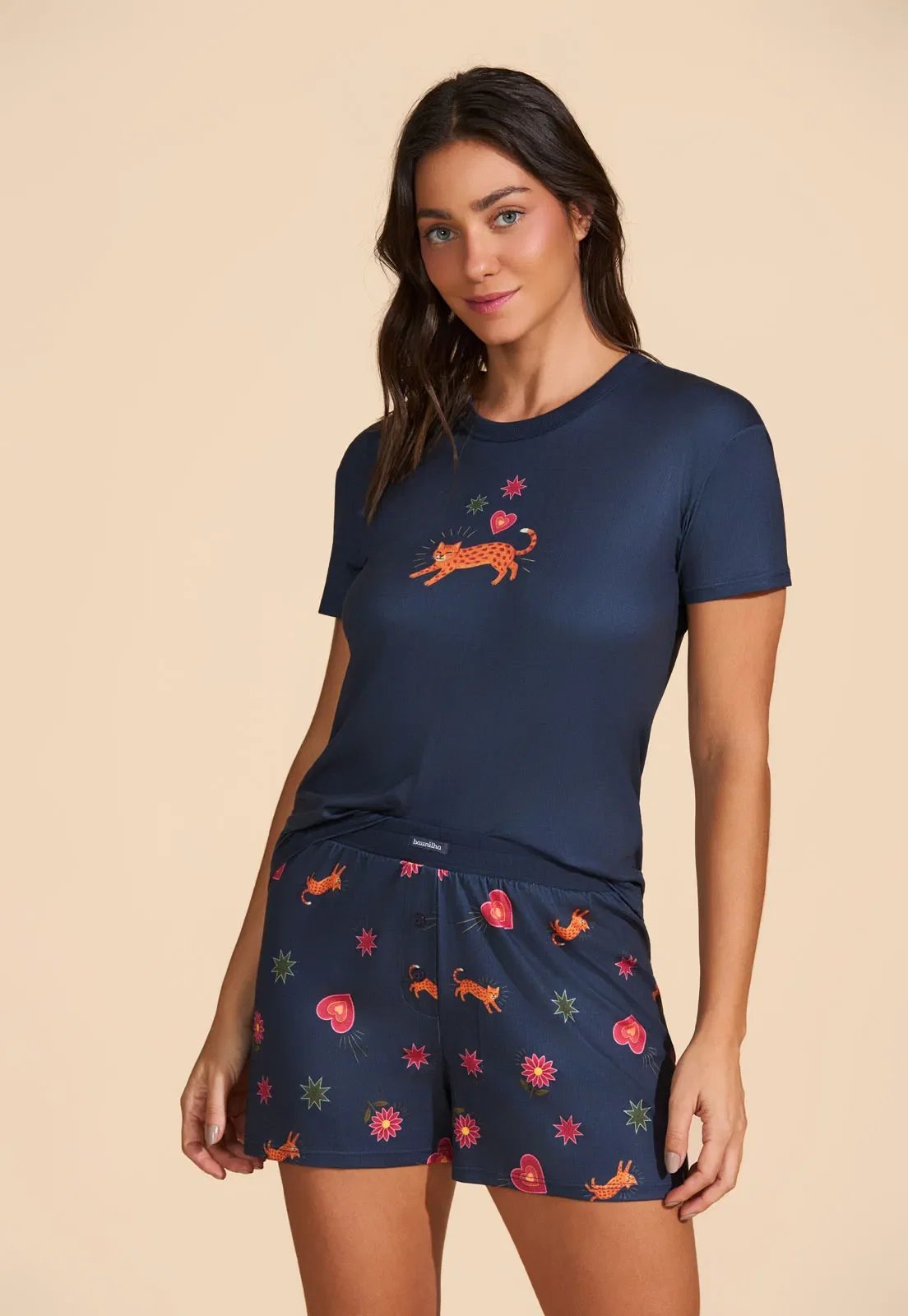 Pijama Manga Curta com Shorts New Skin Baunilha