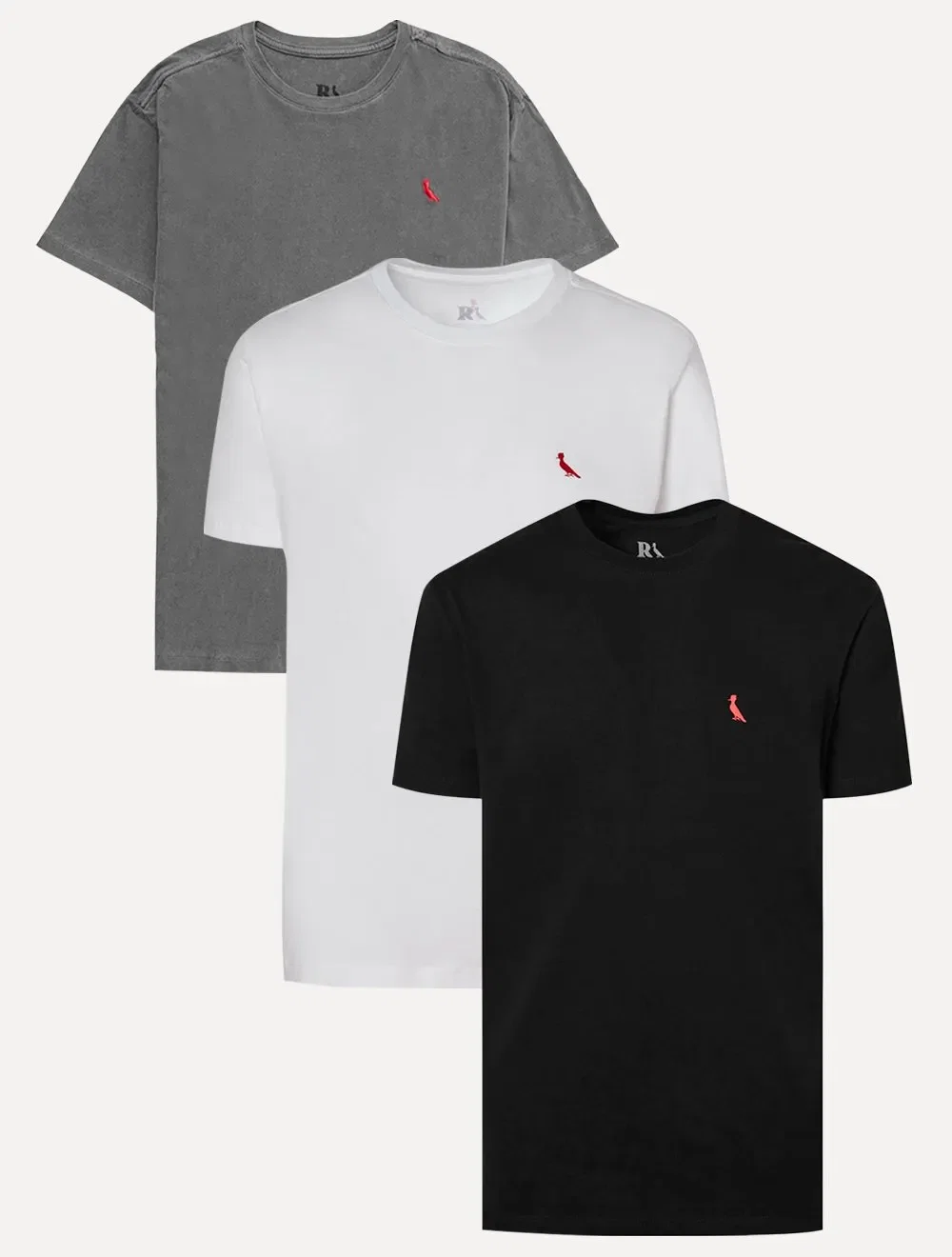 Kit Camisetas Reserva | Básicas Masculinas Brasa Red Preta / Branca / Stoned Chumbo