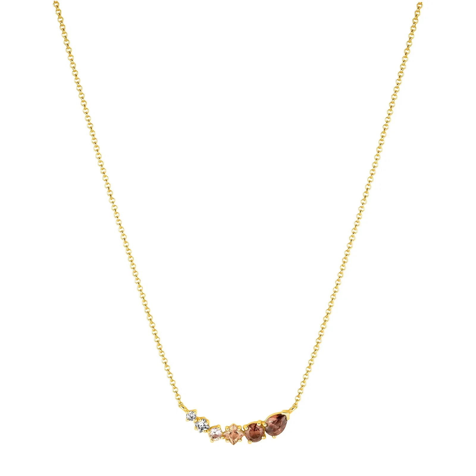 Colar Life Mocha em Prata 925 com Banho de Ouro Amarelo 18k, Pedras Marrons e Incolores, 45cm — imagem 1