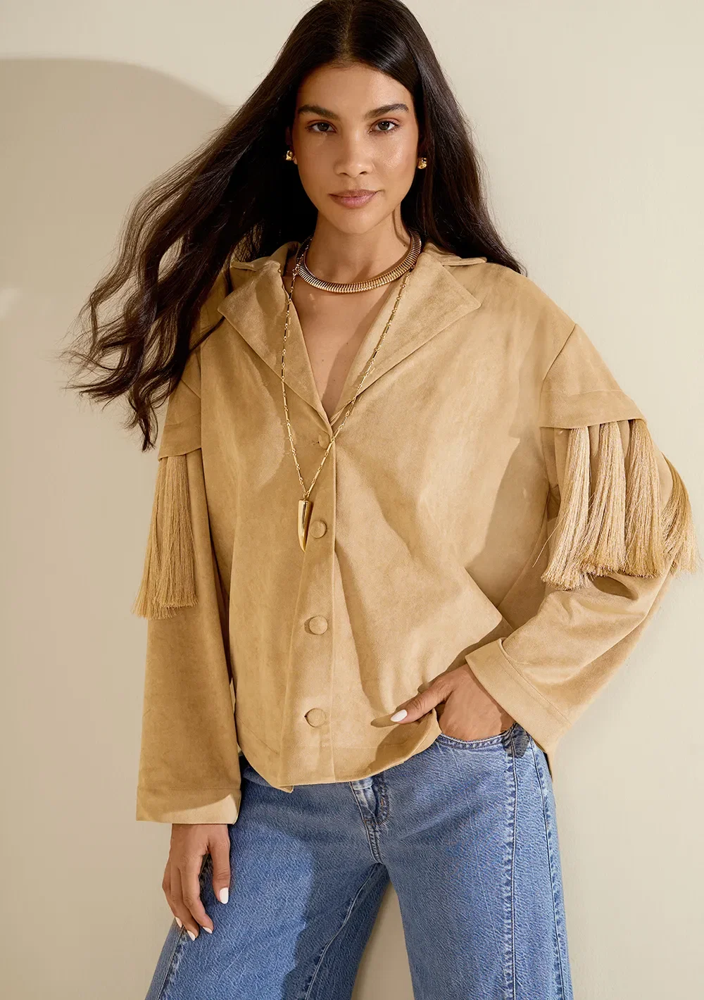 Casaco Overshirt Motus Bege Claro — imagem 1