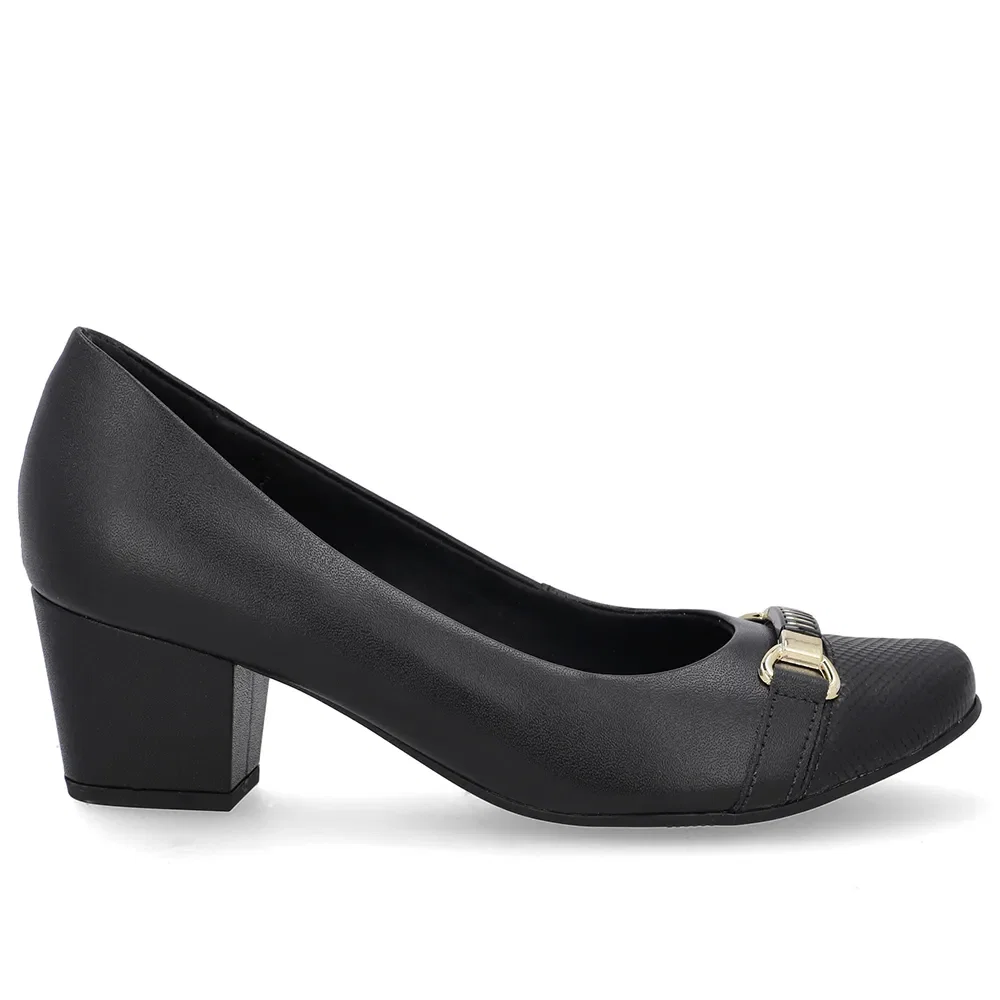 Scarpin Couro Preto Salto Bloco