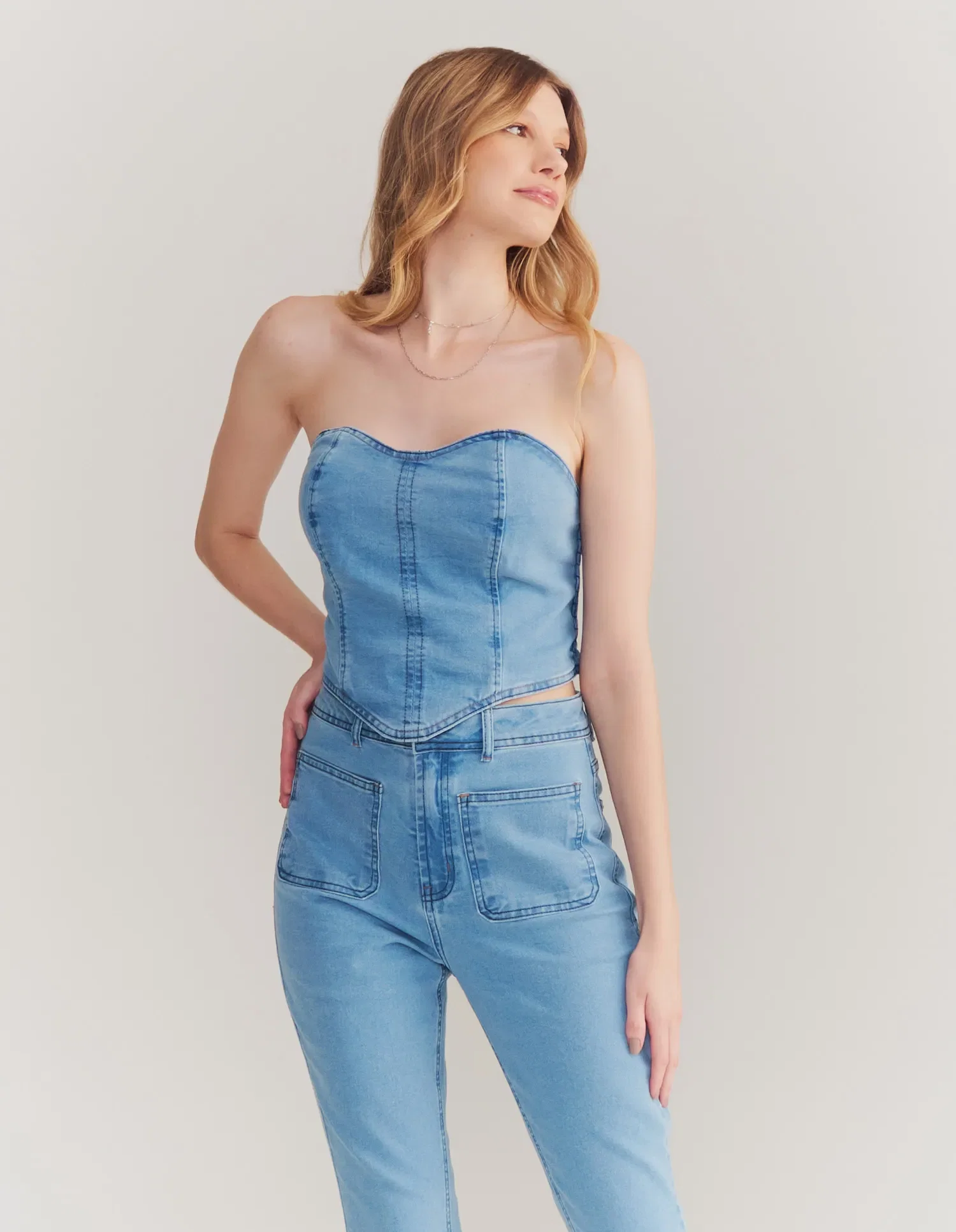 Top Jeans Corset - Denim Claro — imagem 1