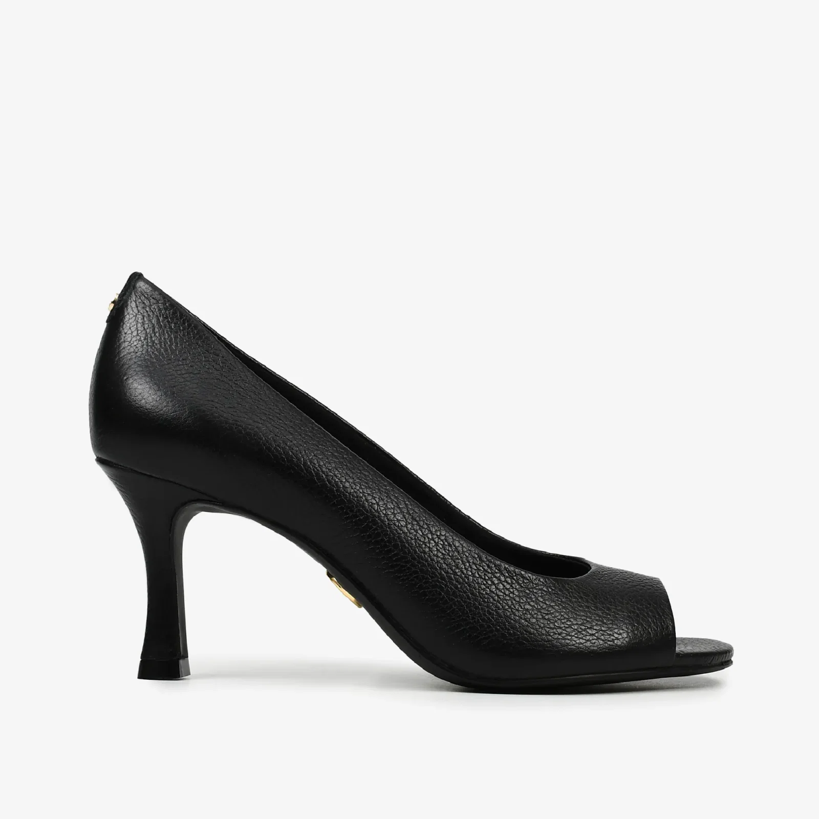 Peep Toe Preto Salto Fino Couro
