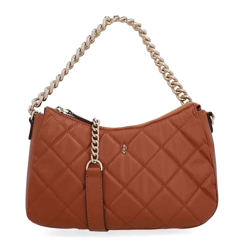 Bolsa Tiracolo Couro Marrom Matelassê Corrente