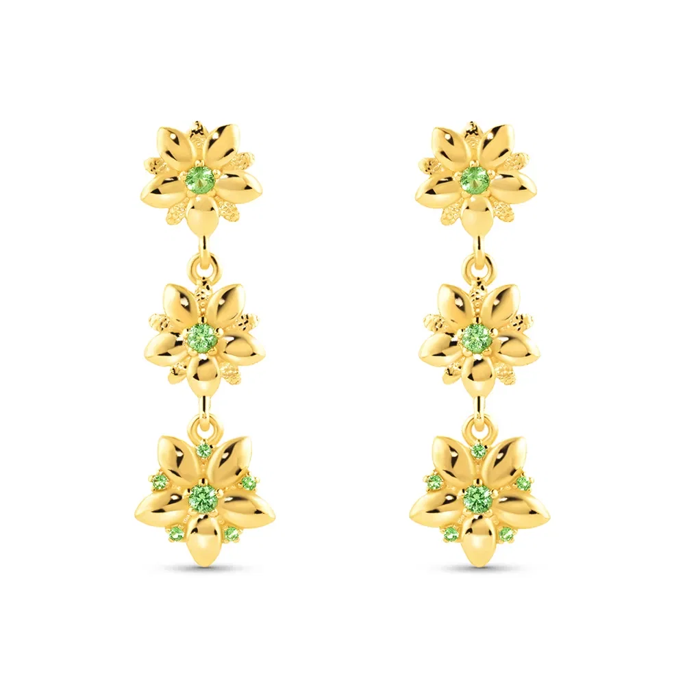 Brinco Life Botânica em Prata 925 com Banho de Ouro Amarelo 18k e Pedras Verdes — imagem 1