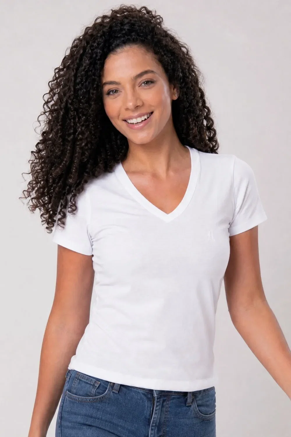 Camiseta Feminina Básica Gola V Polo Wear Branco