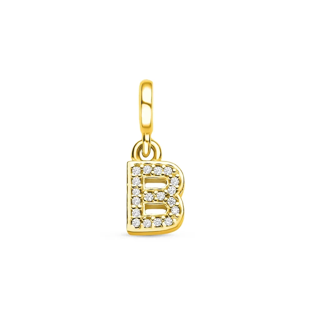 Pingente Life Letra B em Prata 925 com Banho de Ouro Amarelo 18k e Pedras Incolores — imagem 1