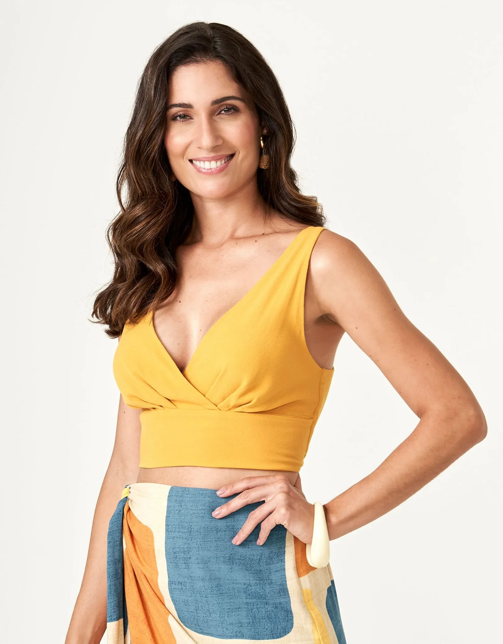 Cropped Traspassado Lastex Costas - Mostarda — imagem 1
