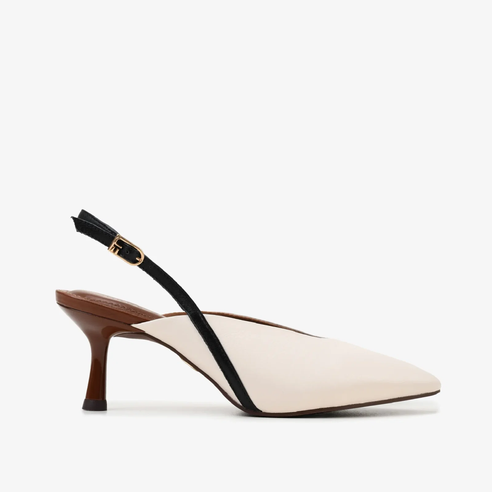 Slingback Off White Algodão Couro