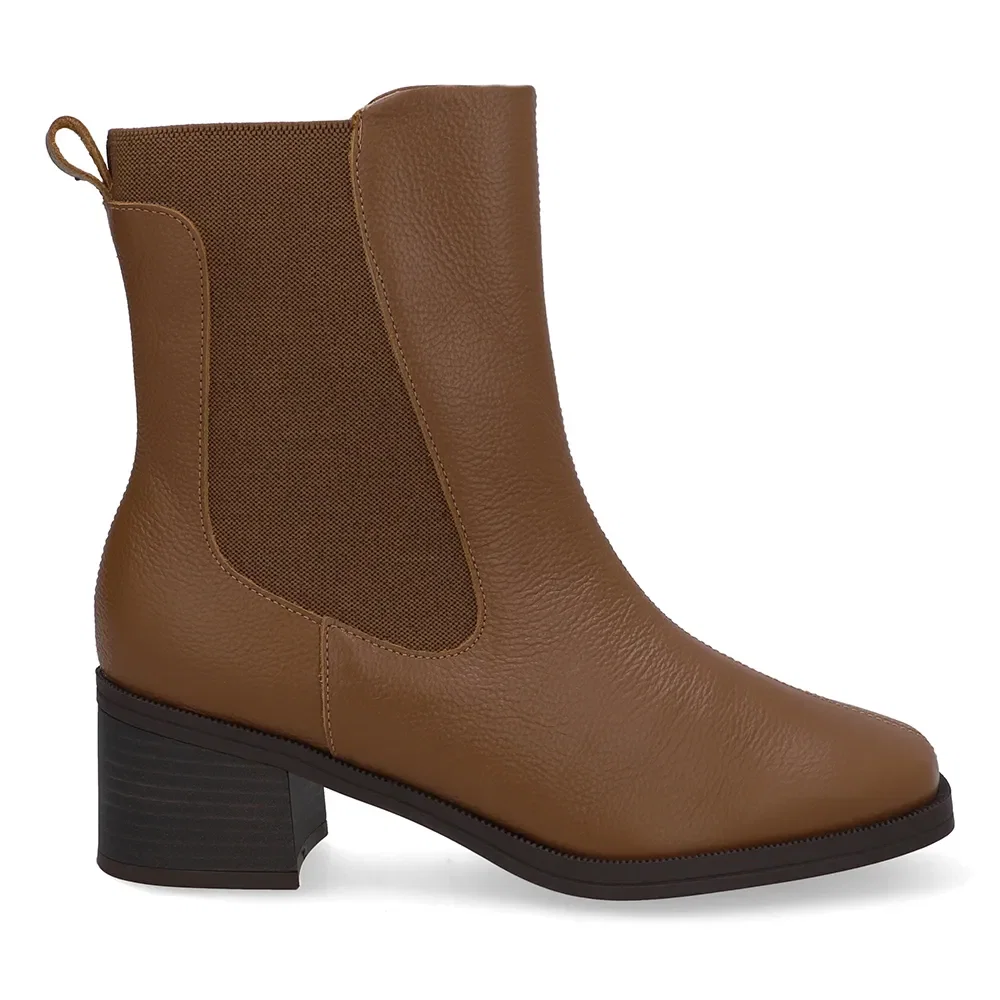 Bota Couro Marrom Canela Lateral Elástico