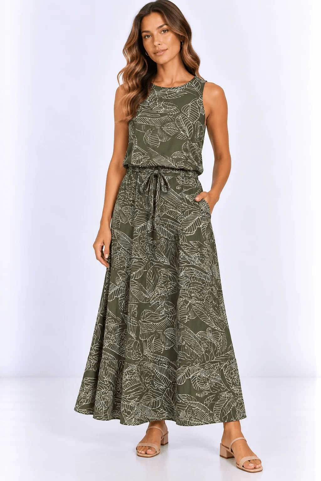 Saia Midi Estampada Folhas - Verde