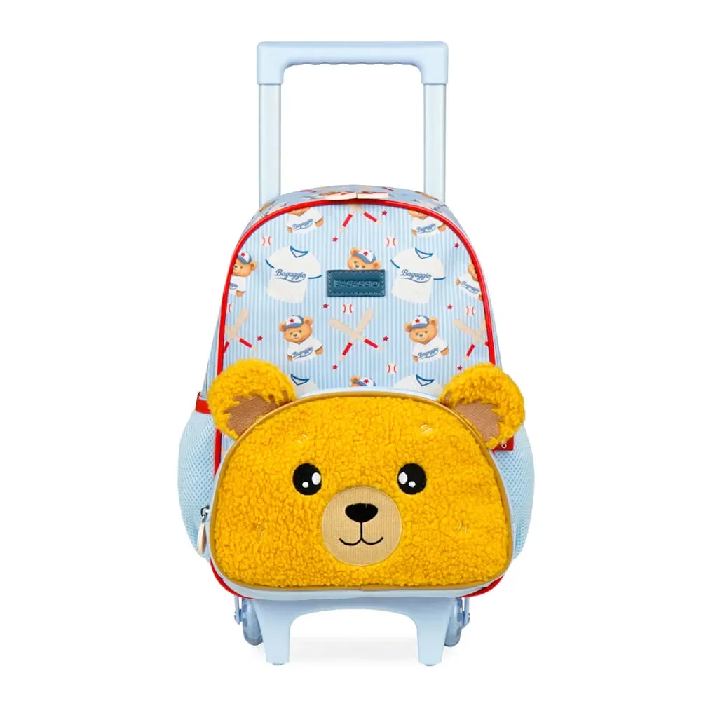 Mochila de Rodinha Pré Escolar Masculina Pets Urso Baby Azul claro