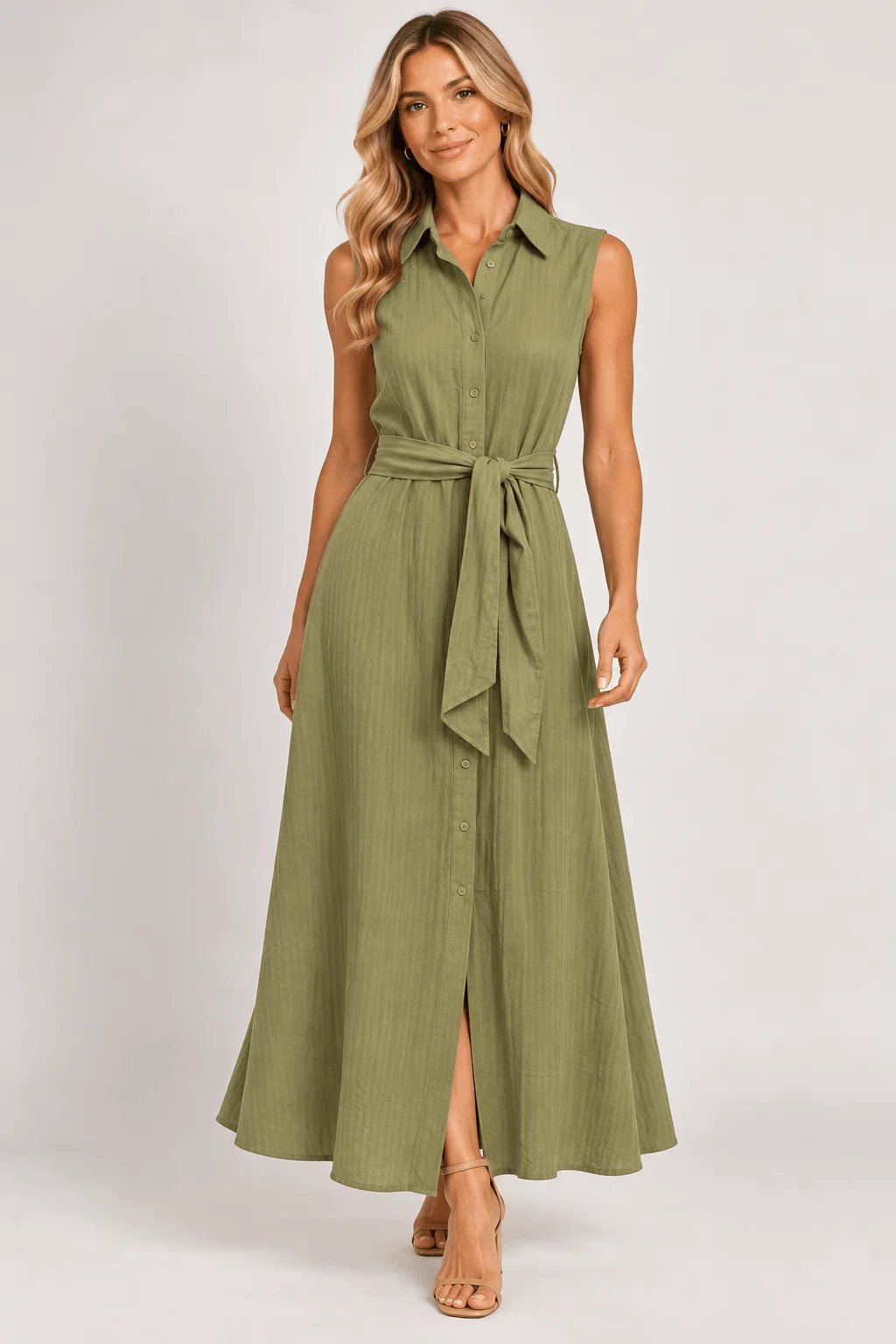Vestido Midi Gola Botões - Verde