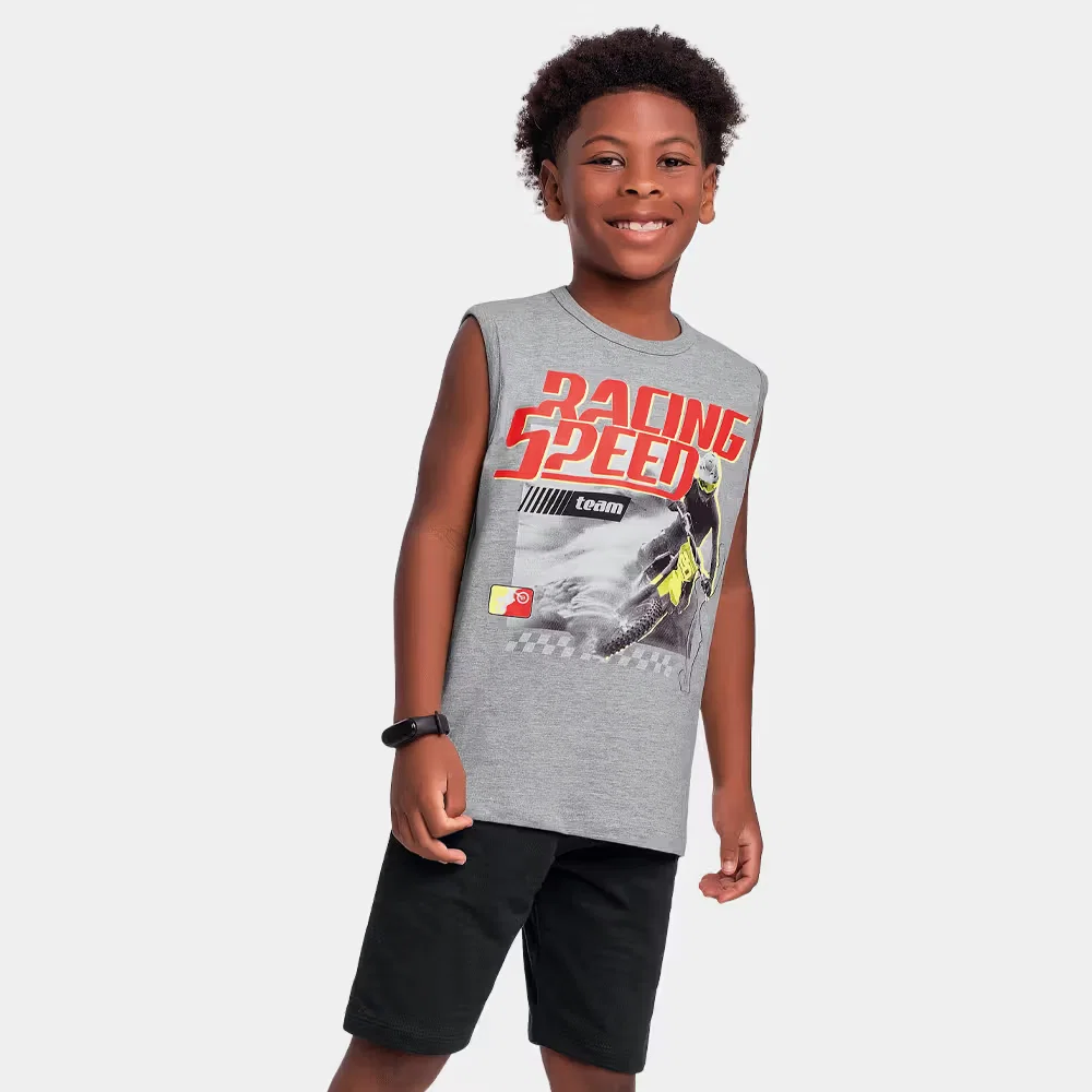 Conjunto regata com estampa de corrida e bermuda em moletinho — imagem 1
