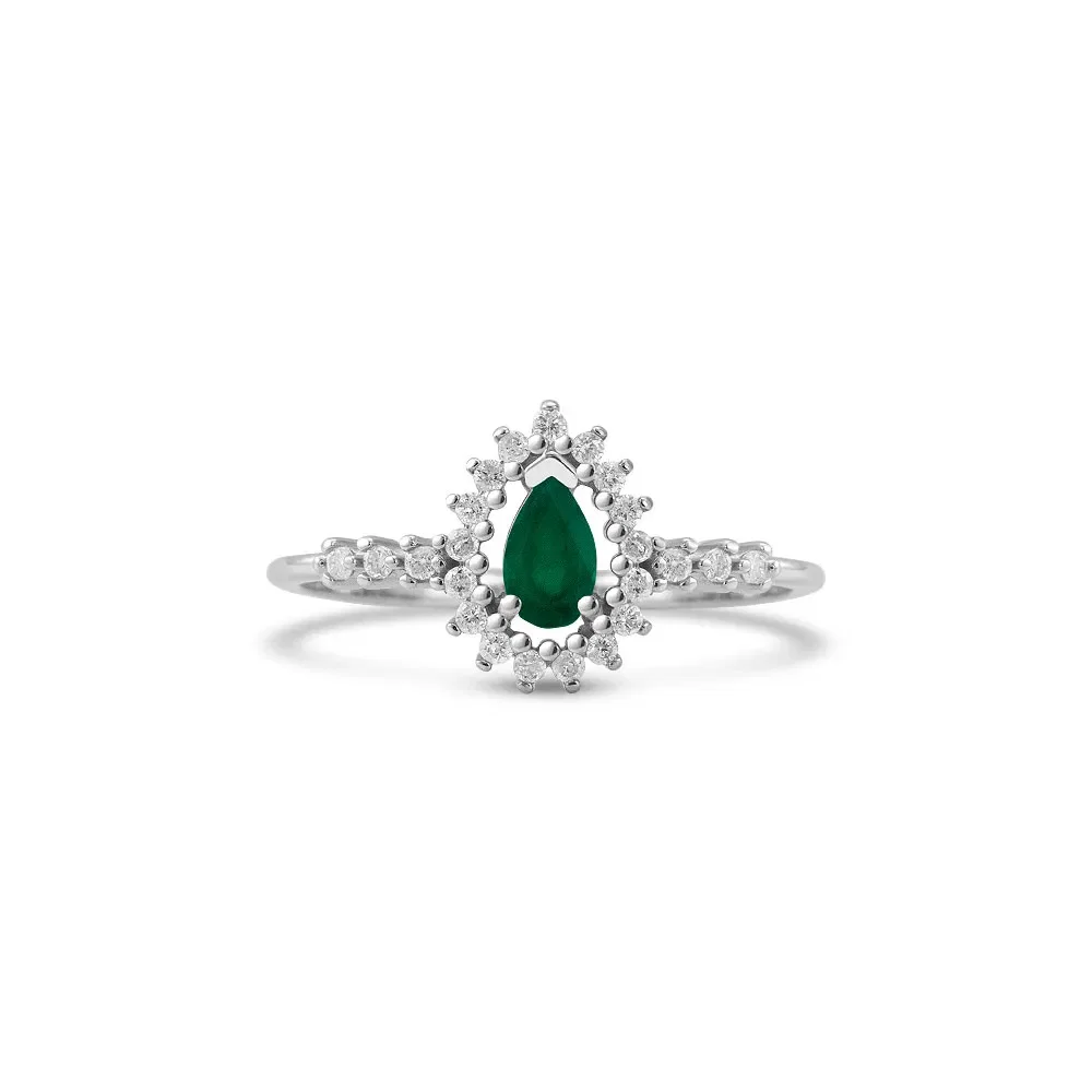 Anel Classic em Ouro Branco 18k com Esmeralda e Diamantes
