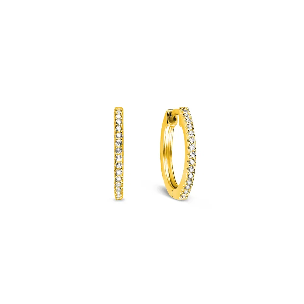 Argola Life Pavê em Prata 925 com Banho de Ouro Amarelo 18k e Pedras Incolores, 15mm — imagem 1