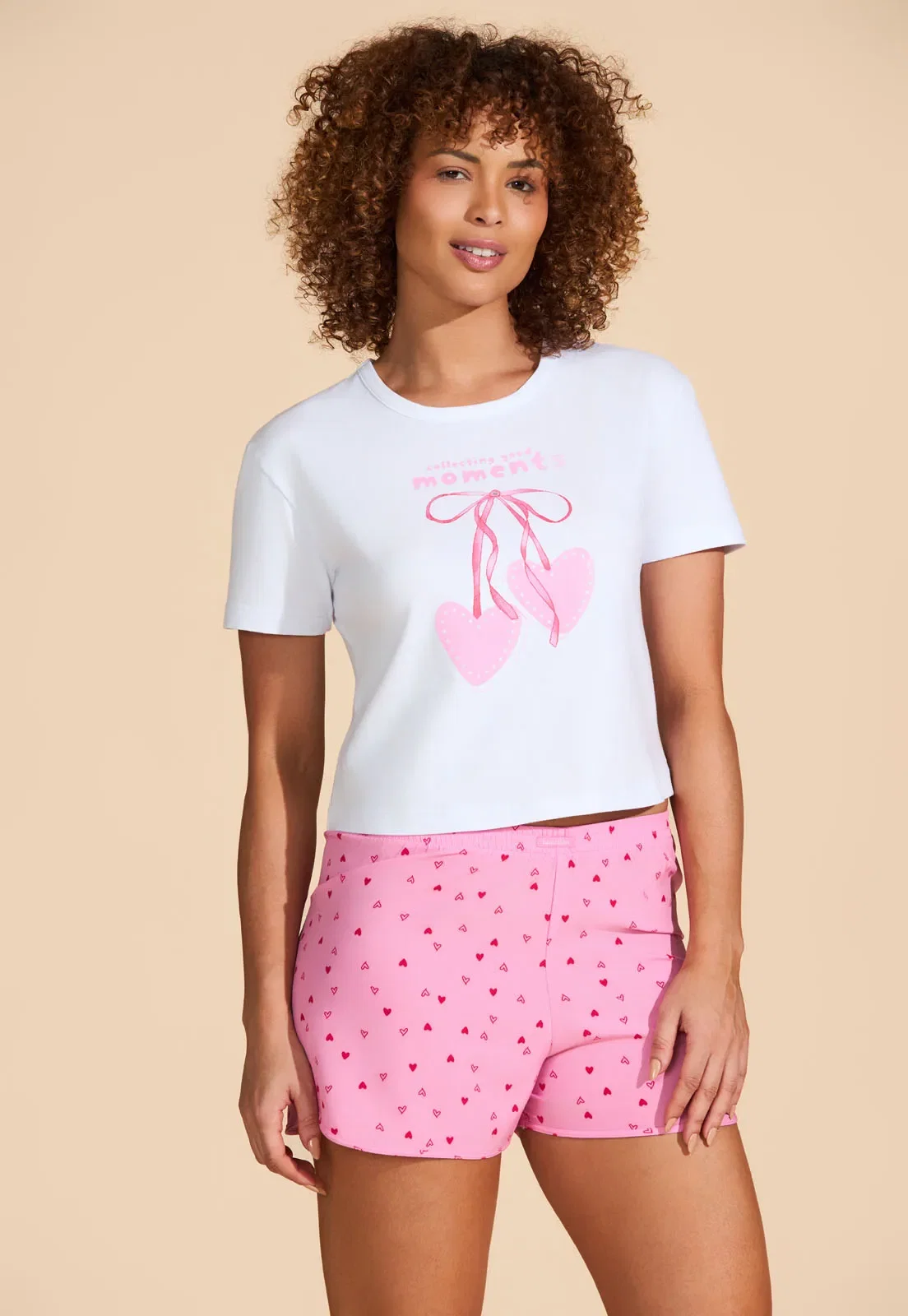Pijama de Algodão com Shorts Silk Skin Baunilha